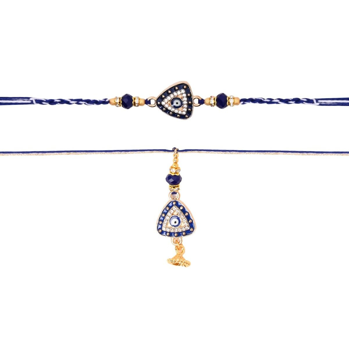 I Jewels Enamel Evil Eye Designer Bhaiya Bhabhi Bracelet & Rakhi Combo Set With Roli Chawal & Rakshabandhan Card (Blue)