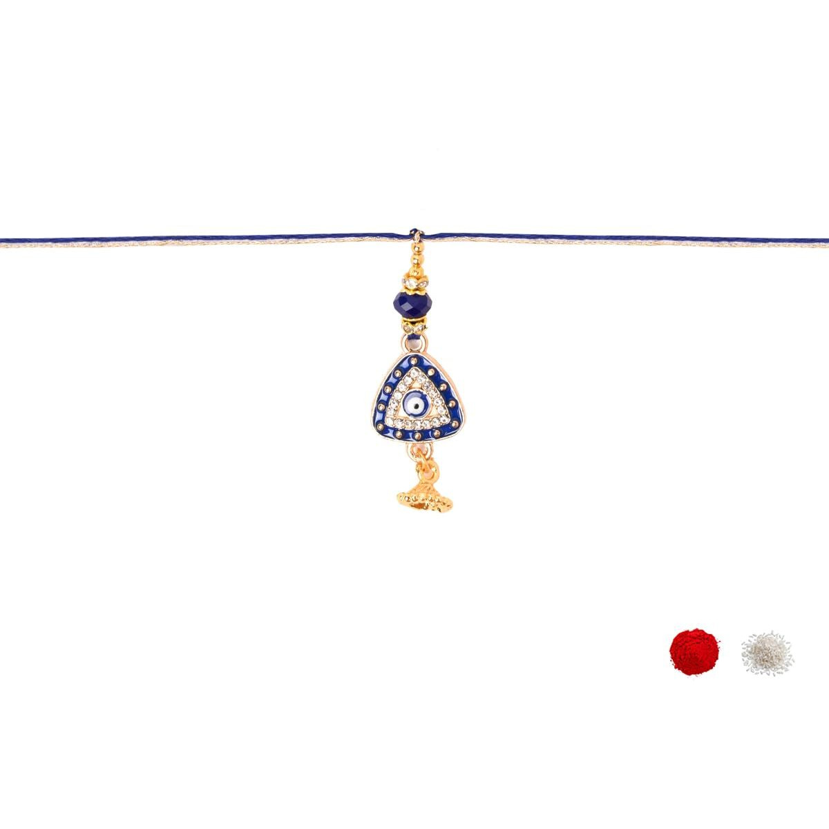 I Jewels Enamel Evil Eye Designer Bhaiya Bhabhi Bracelet & Rakhi Combo Set With Roli Chawal & Rakshabandhan Card (Blue)