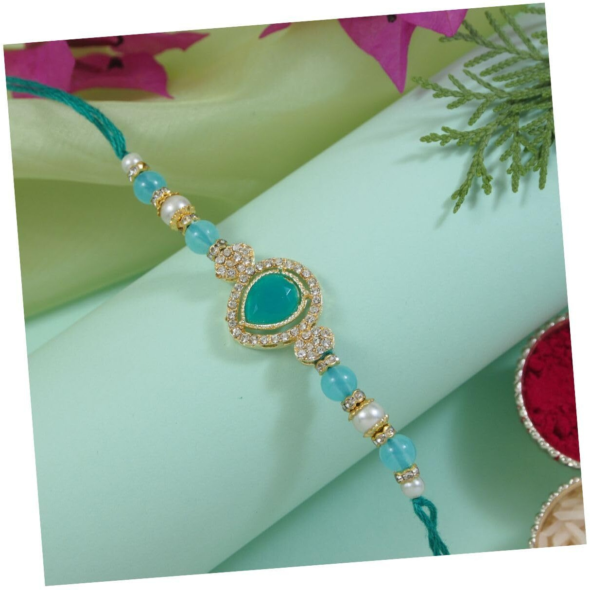 I Jewels Kundan & Pearl Bhaiya Rakhi With Roli Chawal For Brother/Bro/Men With Rakshabandhan Card (R164)