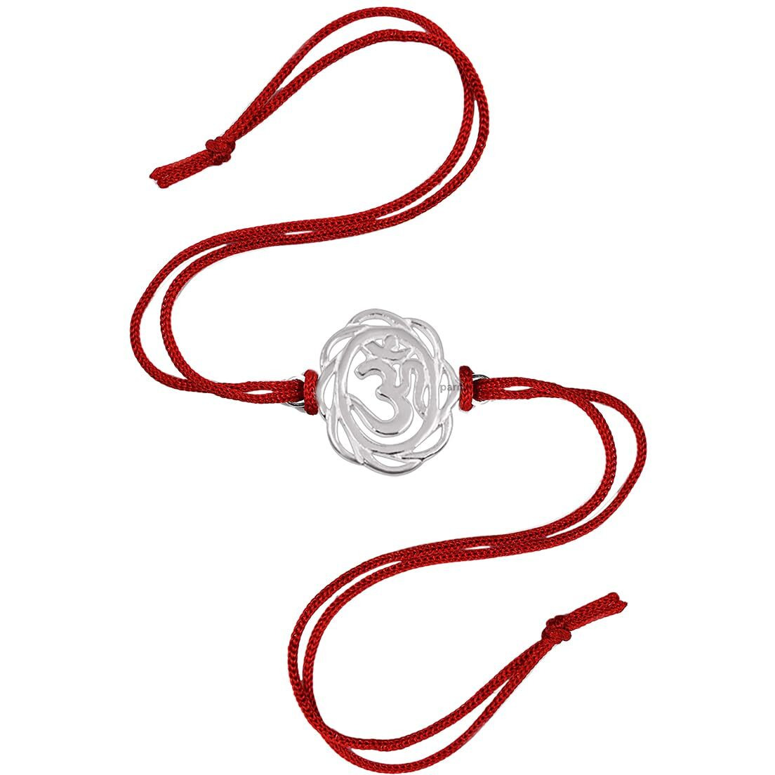 Parnika 925 Om Ganesha Rudraksha Infinity Bro Shiv Bhai Adjustable Silver Rakhi Bracelet For Brother In 92.5 Sterling Silver For Boys And Men | Chandi Ki Rakhi | Gift Box Roli Chawal (Abstract Enamel 2)