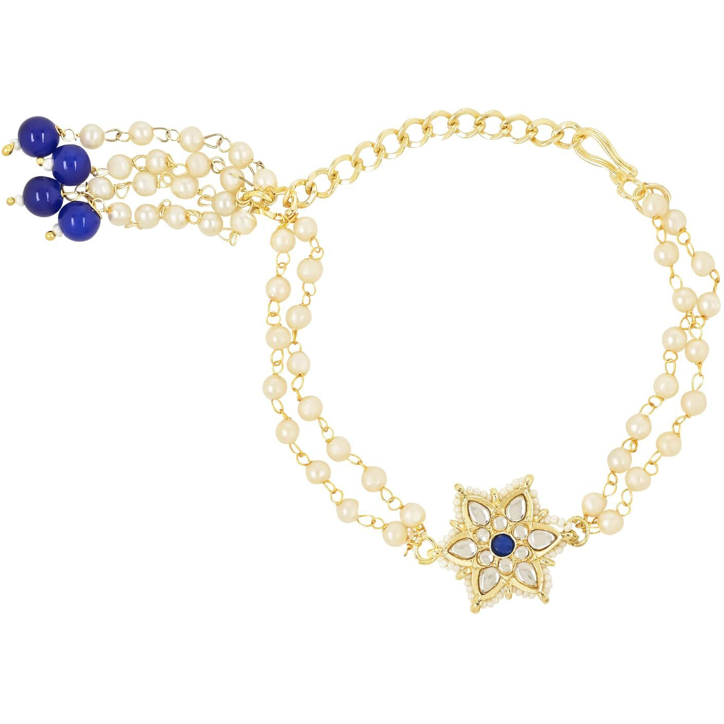 I Jewels Mens Kundan & Pearl Hanging Bhaiya Bhabhi Lumba Rakhi Combo Set With Roli Chawal And Rakshabandhan Card (R116Bl-Co)
