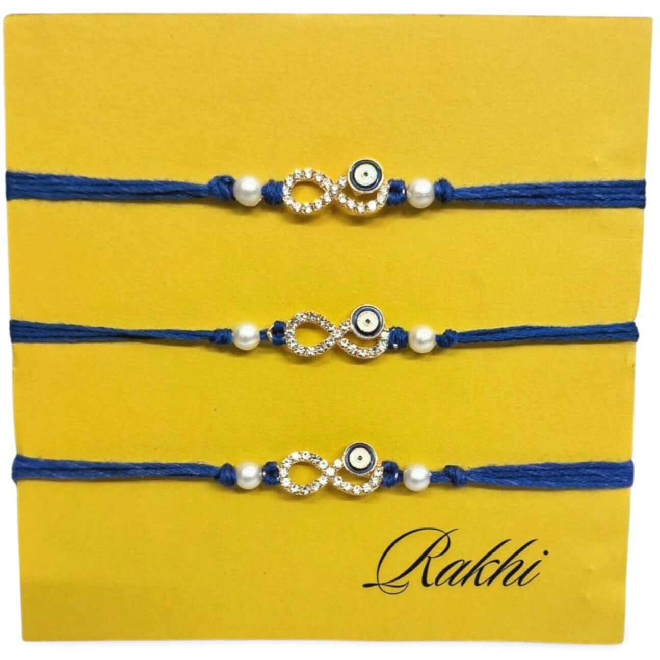 Alaukik Men's Evil Eye Rakhi Protect From Negative Energy Set Of 3 Infinity Evil Eye Rakhi With Beads Handmade Rakhi With Roli Chawal For Bro/Brother/Bhaiya/Bhai