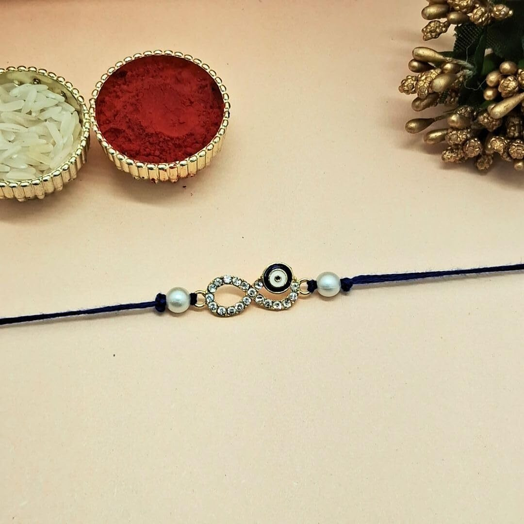 Alaukik Men's Evil Eye Rakhi Protect From Negative Energy Set Of 3 Infinity Evil Eye Rakhi With Beads Handmade Rakhi With Roli Chawal For Bro/Brother/Bhaiya/Bhai