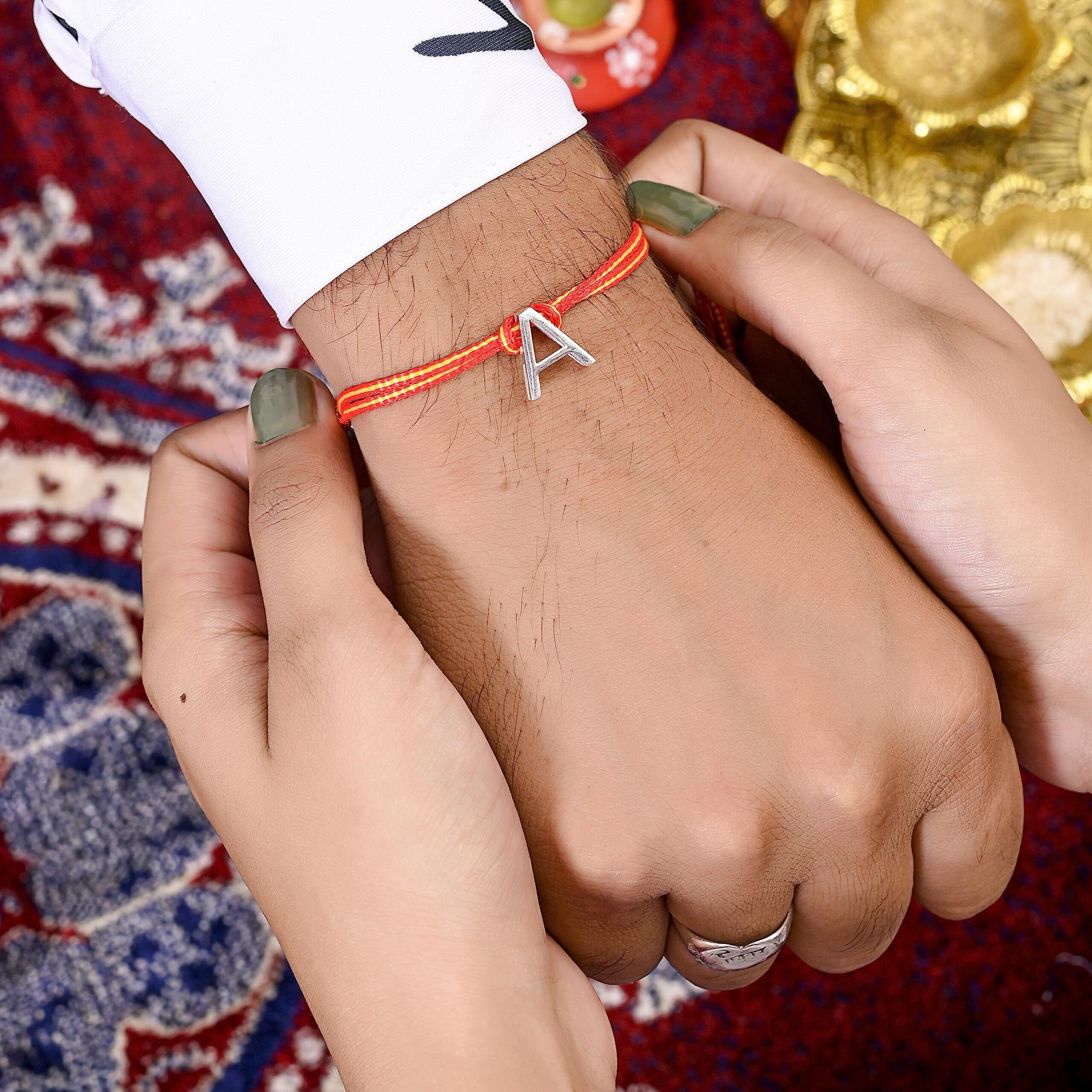 I Juels  Live The Emotions Pure Silver Initials Name Silver Rakhi For Brother. Silver Initials Rakhi With Certificate (A)For Men