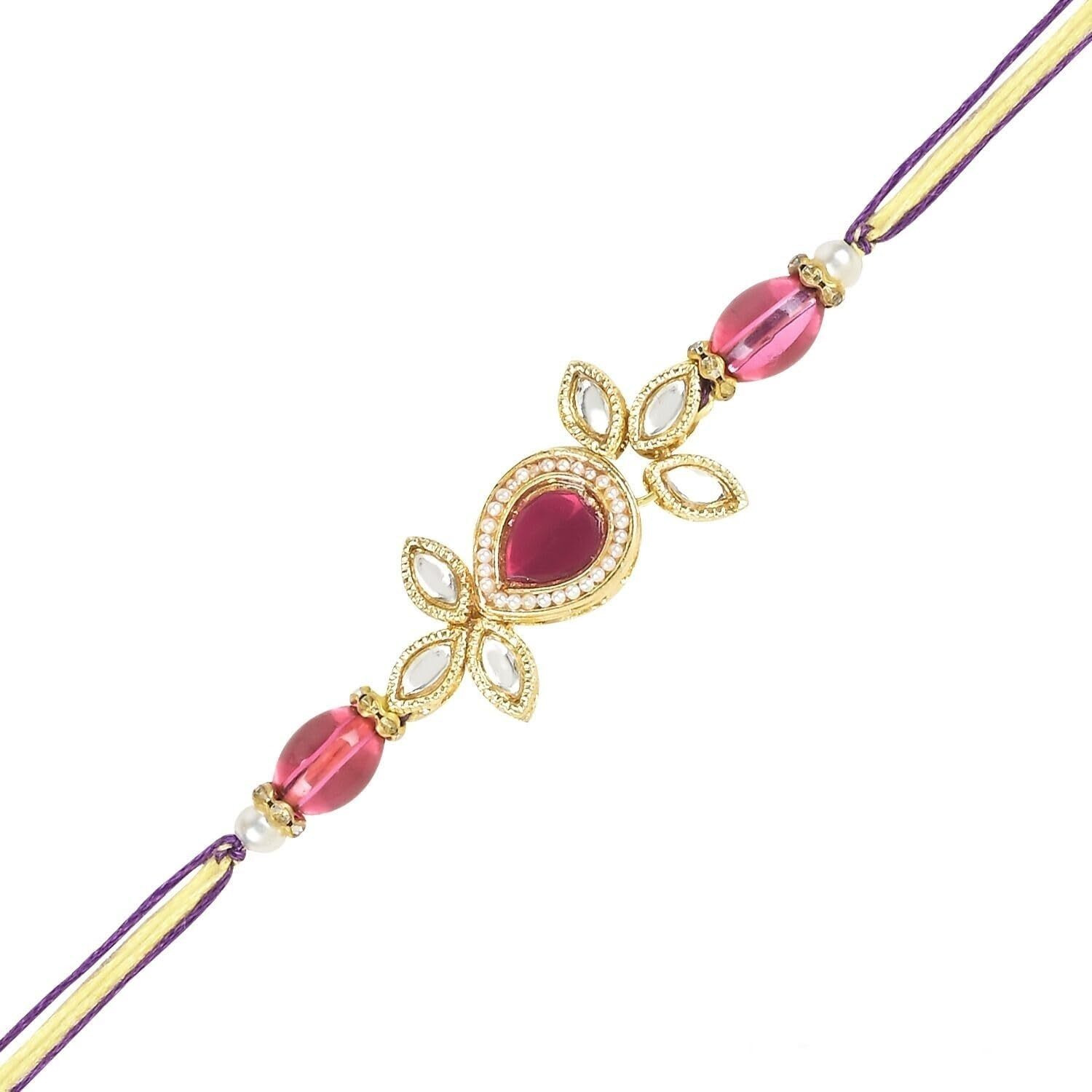 I Jewels Pearl & Kundan Designer Bhaiya Rakhi With Roli Chawal For Brother/Bro/Men With Rakshabandhan Card (R111Q)