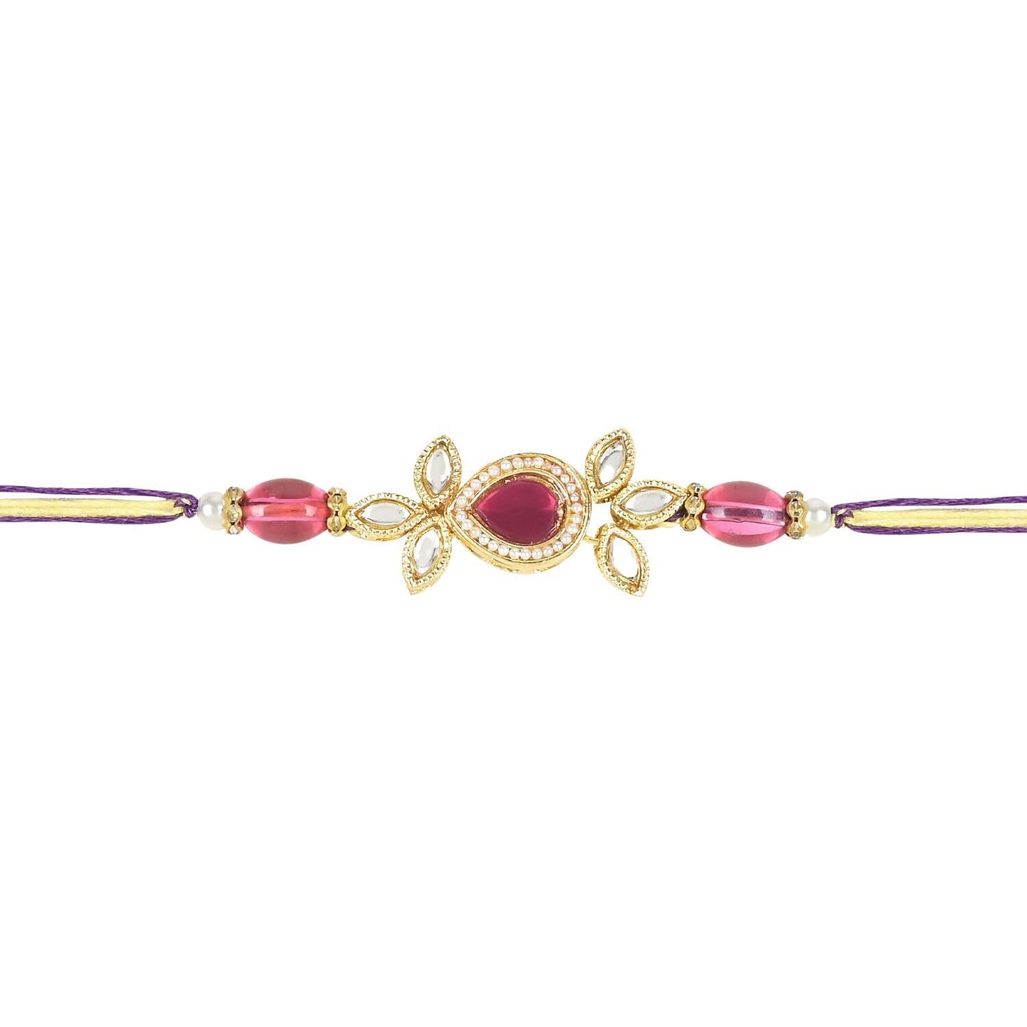 I Jewels Pearl & Kundan Designer Bhaiya Rakhi With Roli Chawal For Brother/Bro/Men With Rakshabandhan Card (R111Q)