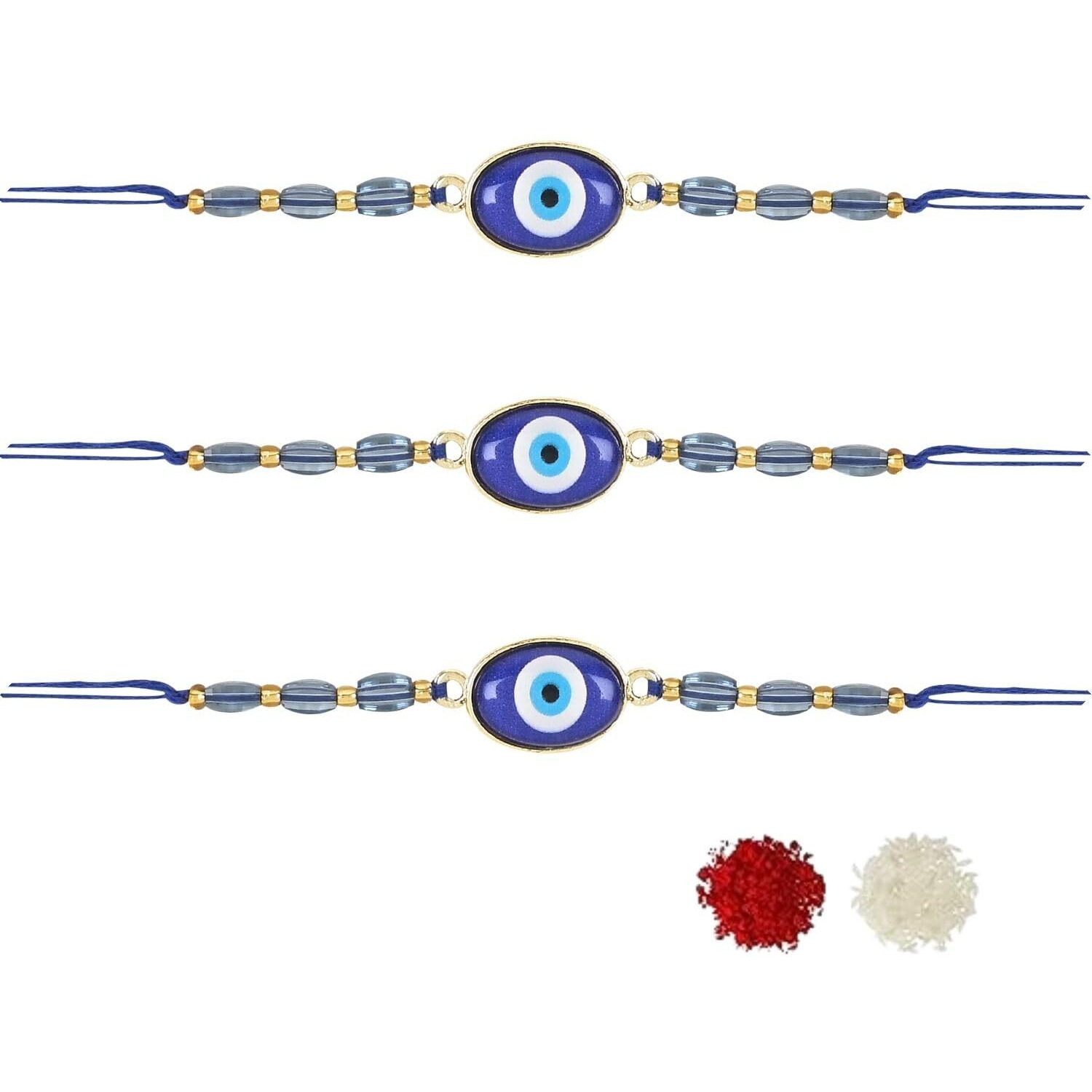 I Jewels Rakshabandhan Enamel Evil Eye Rakhi Combo Set With Roli Chawal For Bhaiya/Brother/Bro/Men/Boys/Kids (R128-3)