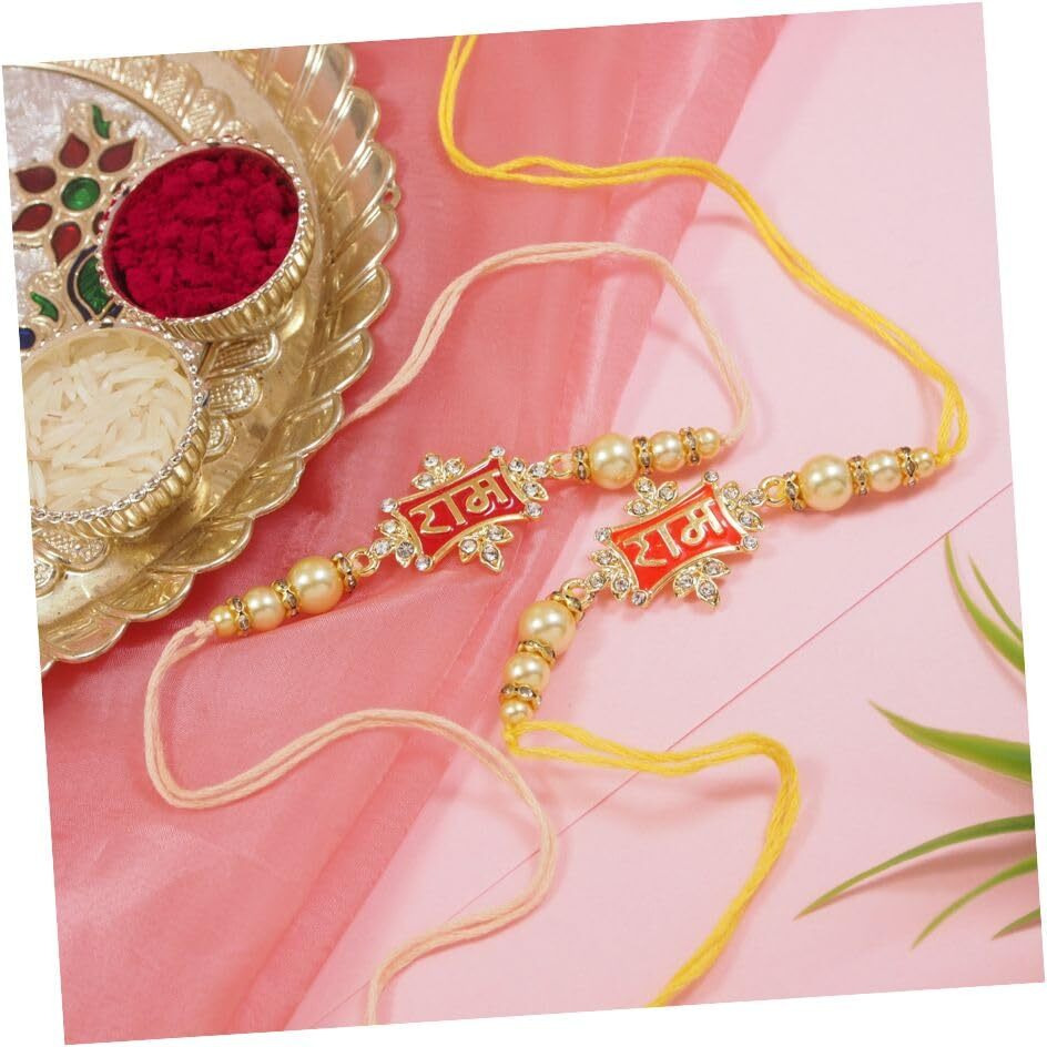 I Jewels Set Of 2 Ram Rakhi For Men With Roli Chawal & Rakshabandhan Card For Brother/Bro/Bhaiya (R300Or-Re)