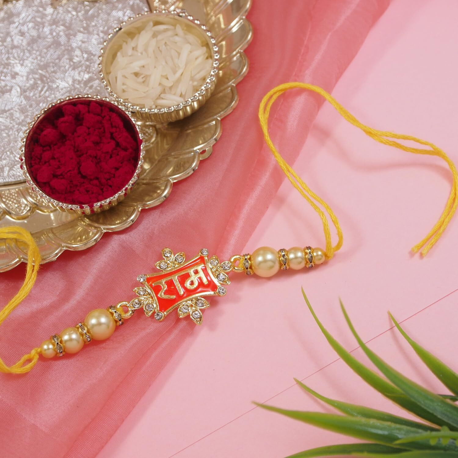 I Jewels Set Of 2 Ram Rakhi For Men With Roli Chawal & Rakshabandhan Card For Brother/Bro/Bhaiya (R300Or-Re)
