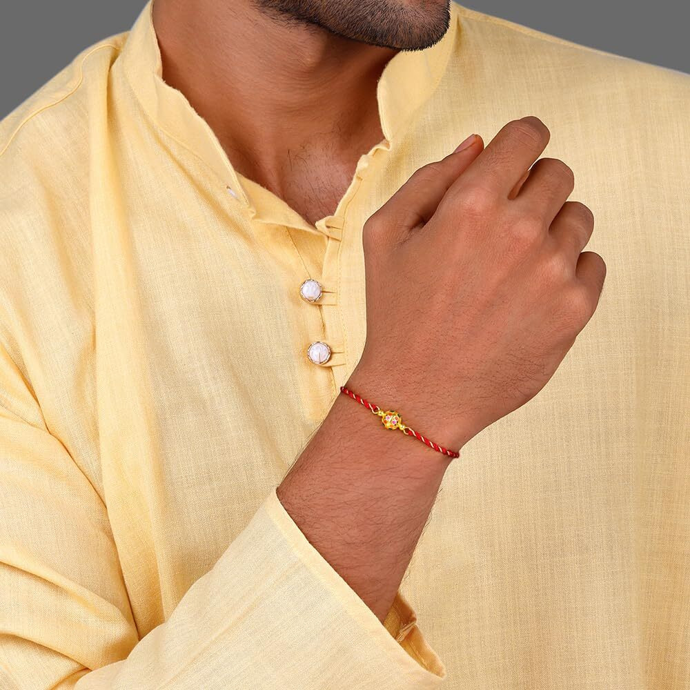Giva 925 Silver Golden Charming Ball Rakhi|Raksha Bandhan Rakhi For Brother | Gift For Men & Boys| With Certificate Of Authenticity And 925 Stamp