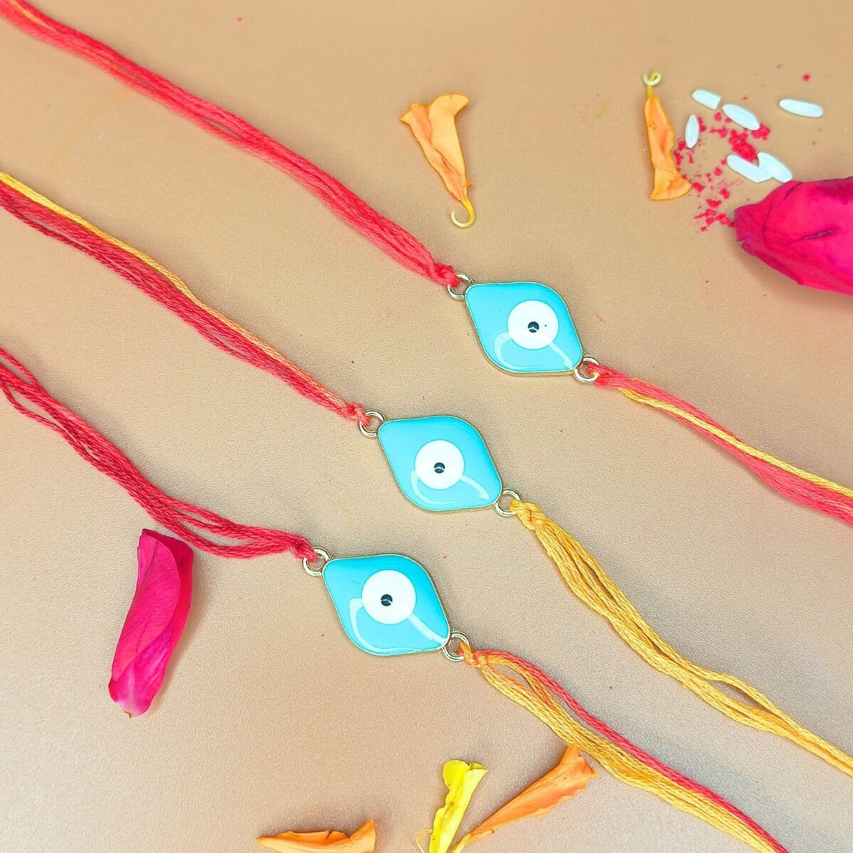 Jwella Evil Eye Rakhi With Quirky Raksha Bandhan Card, Roli & Chawal Pack Of 3| Rakhi Combo With Fun Card