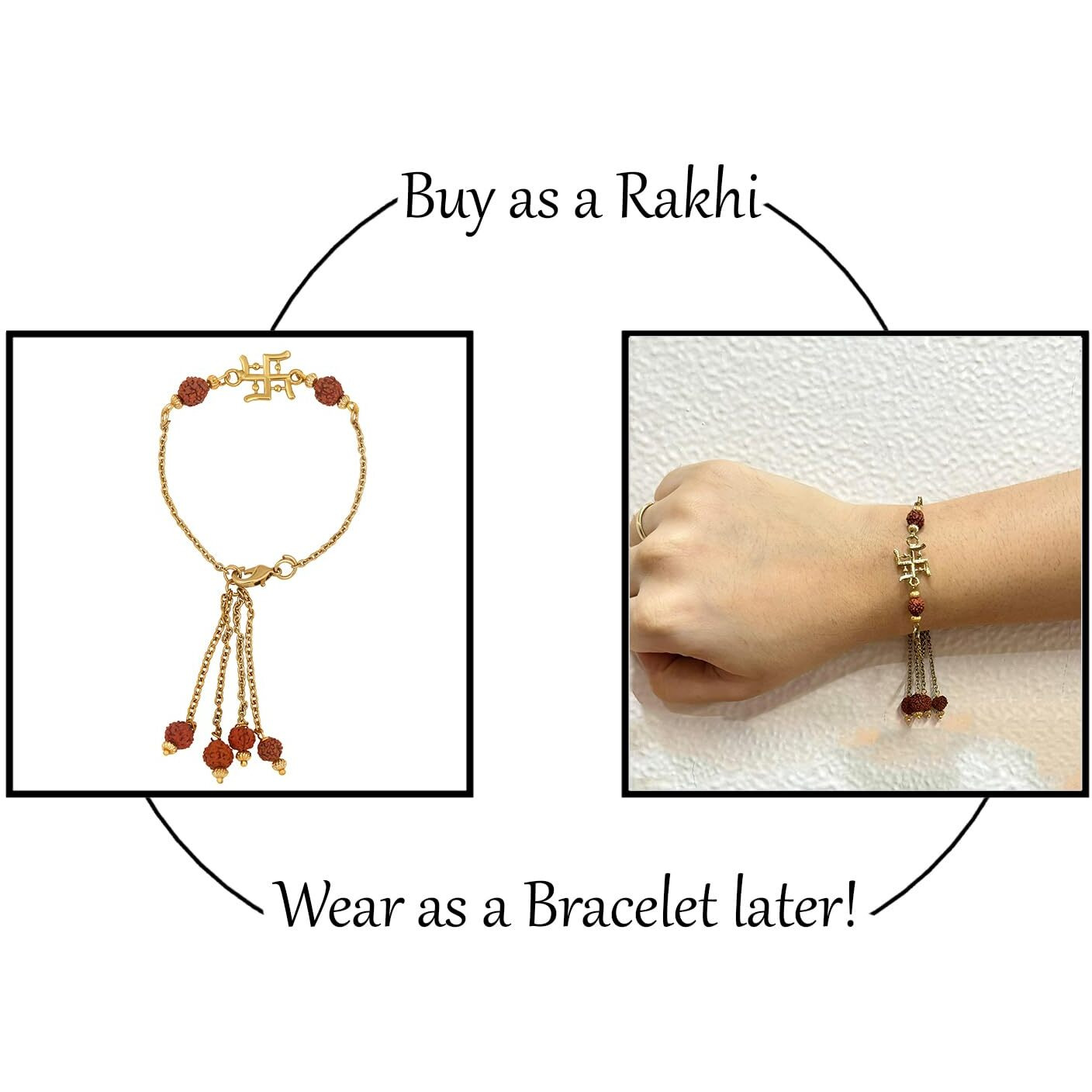 Mahi Gold Plated Swastik And Rudraksha Lumba Rakhi For Bhabhi (Ral1100811G)