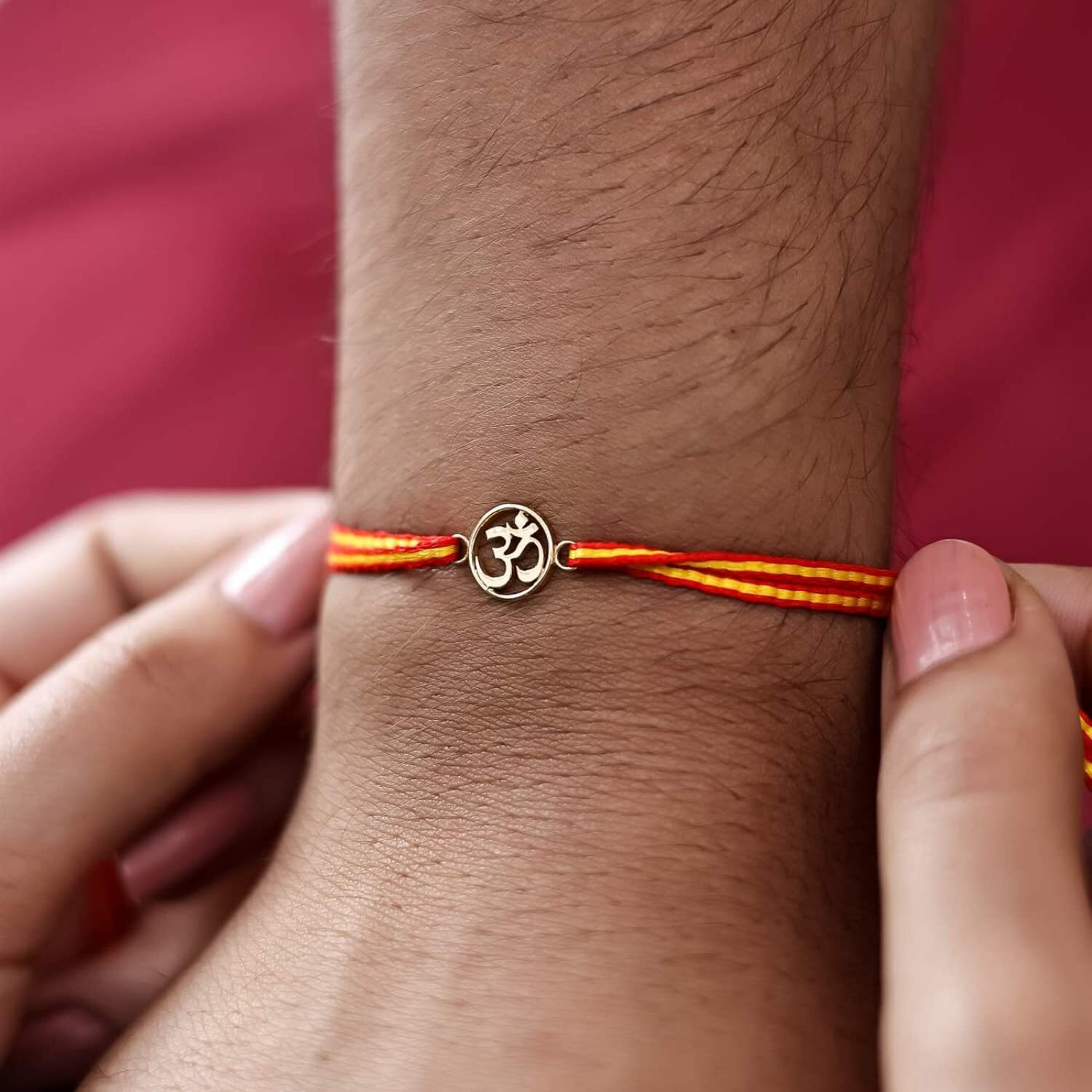 Kuberbox 18K The Aum Om Gold Rakhi For Brother Raksha Bandhan Thread Gift Roli Chawal Premium
