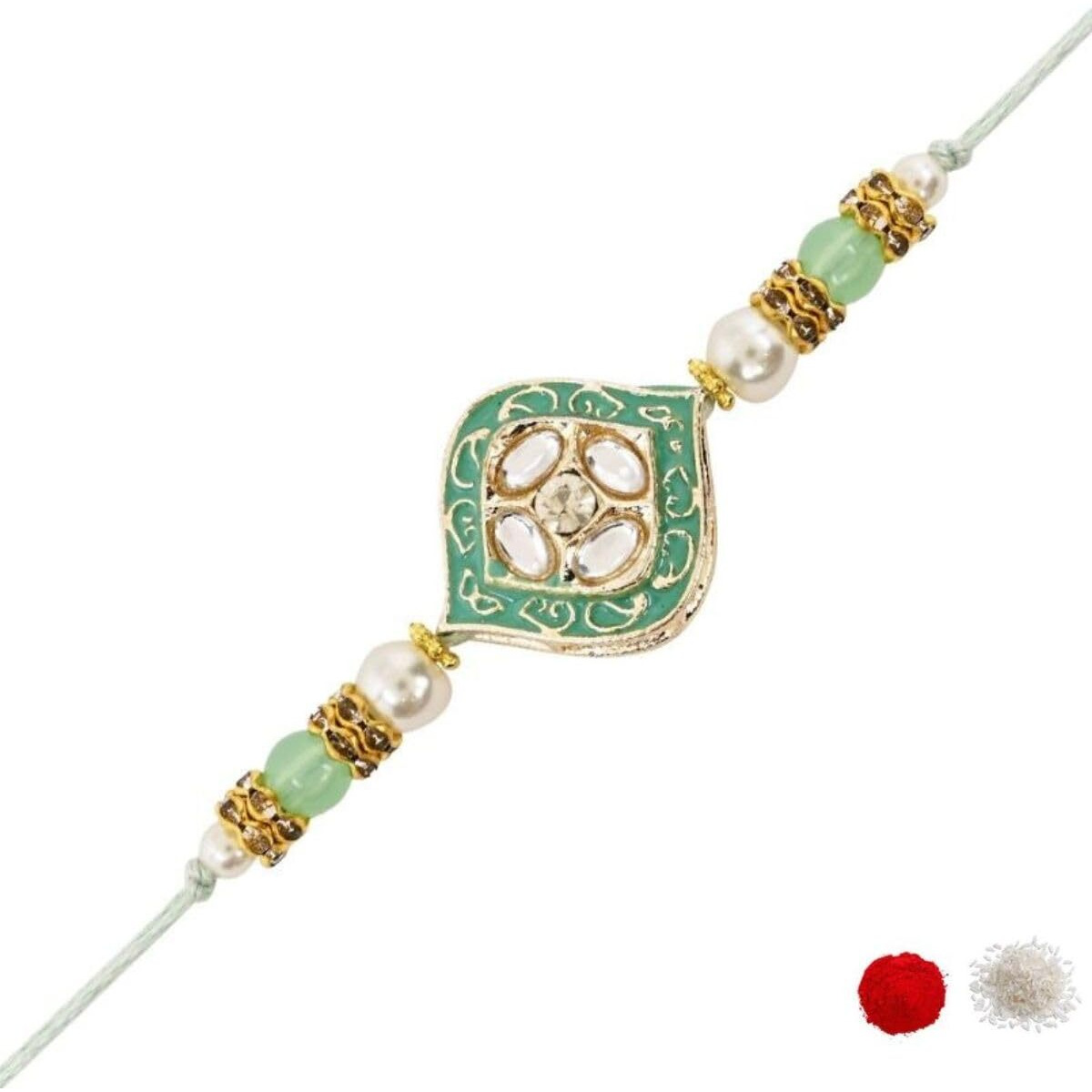 I Jewels Designer Meena Work Bhaiya Rakhi With Roli Chawal & Rakshabandhan Card For Brother/Bro/Bhai/Men (R188Min)