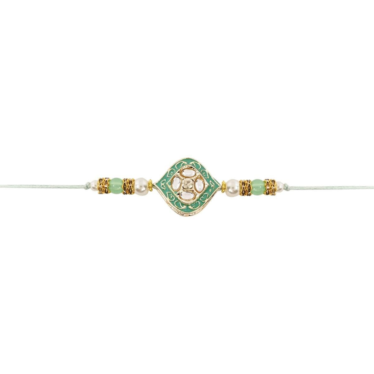 I Jewels Designer Meena Work Bhaiya Rakhi With Roli Chawal & Rakshabandhan Card For Brother/Bro/Bhai/Men (R188Min)