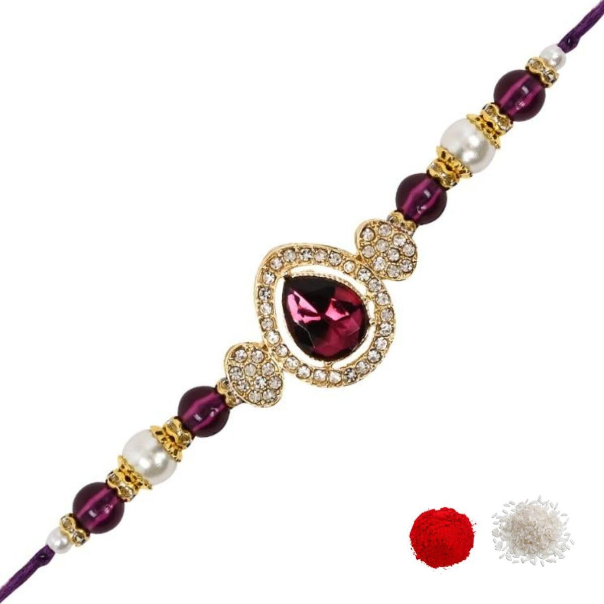I Jewels Pearl Bhaiya Rakhi With Roli Chawal & Rakshabandhan Card For Brother/Bro/Men