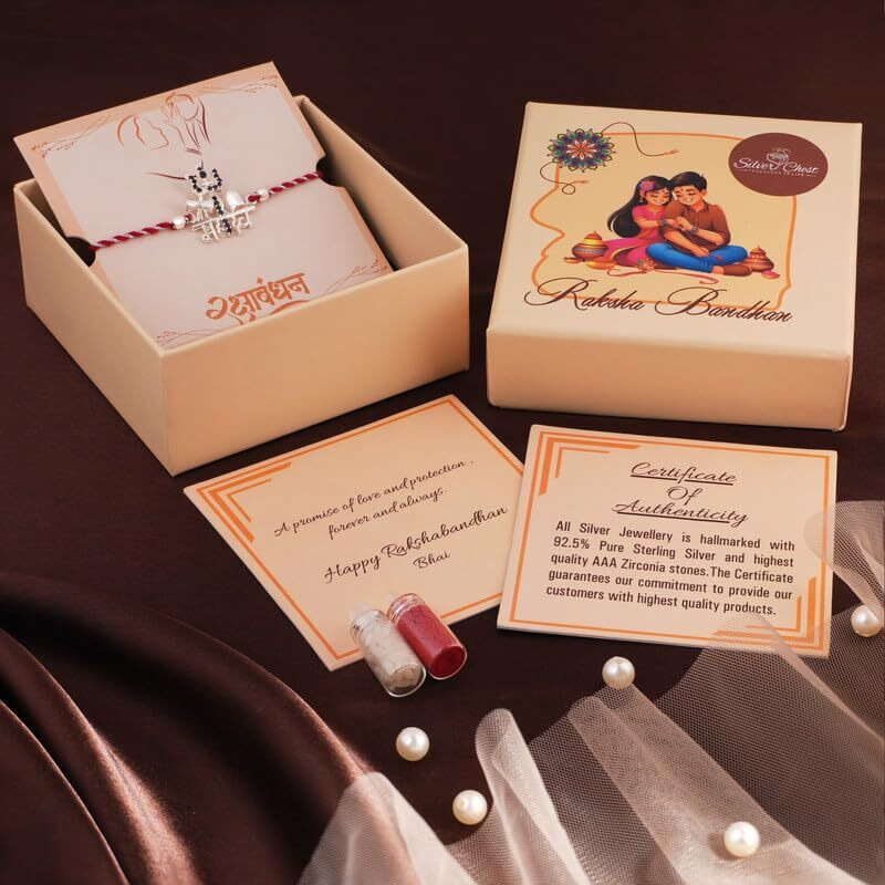 Silver Chest 925 Silver Rakhi For Brother - Pure Chandi Rakhi For Men And Boys In Moli Dhaga With Authenticity Certificate | Design - Mahadev