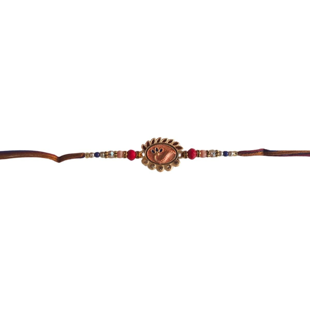 Accessher Mens Traditional Meenakari Peacok Design Rakhi For Beloved Brother & Gifting With Roli Kumkum Packets & Happy Rakshabandhan Card