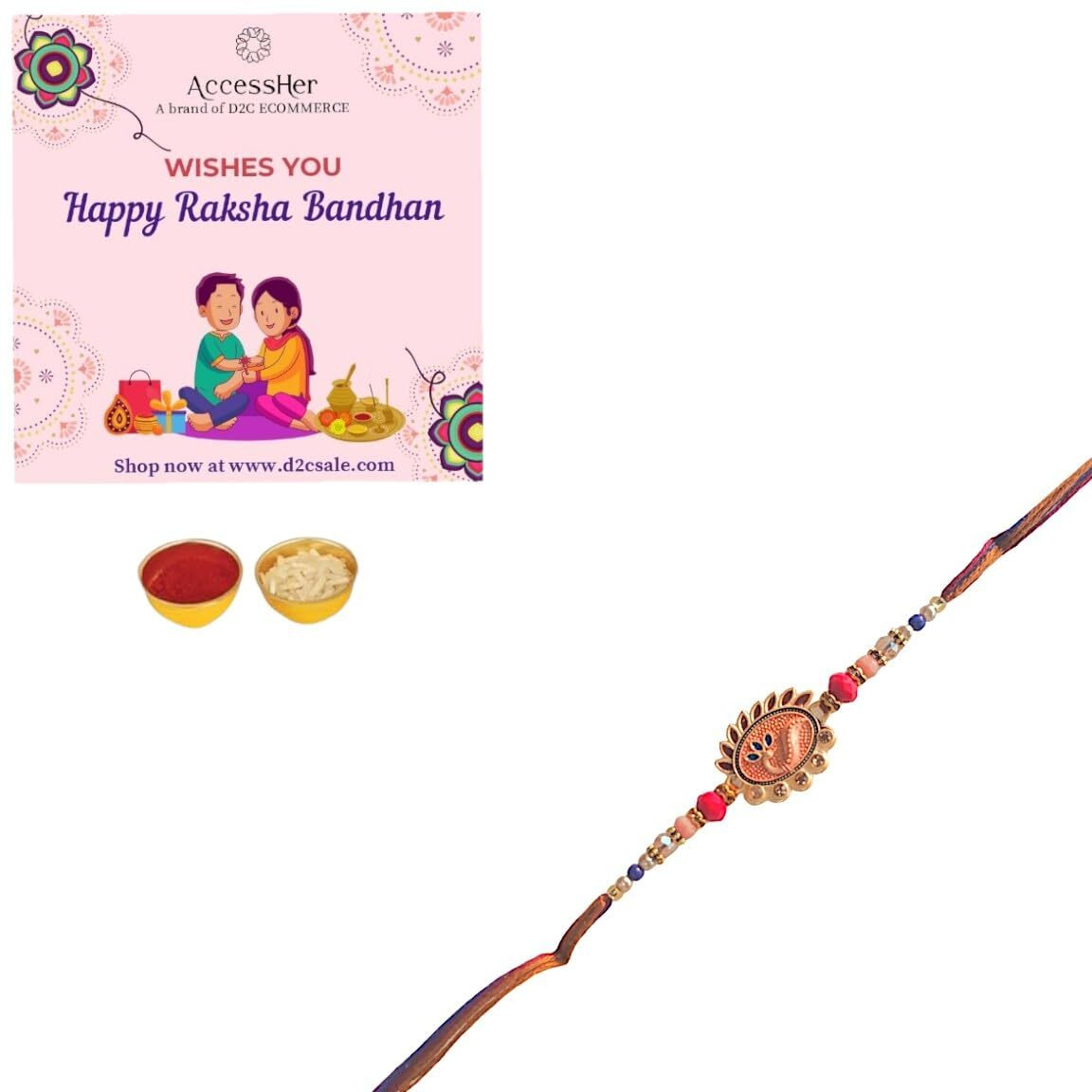 Accessher Mens Traditional Meenakari Peacok Design Rakhi For Beloved Brother & Gifting With Roli Kumkum Packets & Happy Rakshabandhan Card