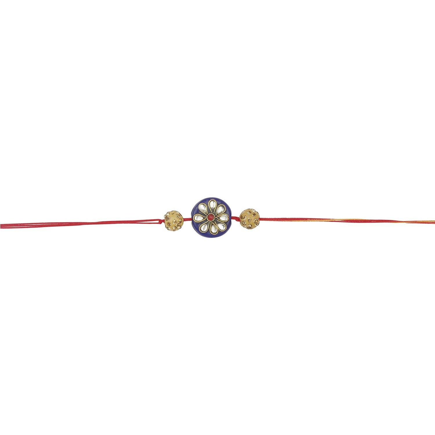 Accessher Mens Traditional Gold Plated Elegant And Stylish Combo Rakhi For Beloved Brother Pack Of 4 With Roli Kumkum Packets And Happy Rakshabandhan Card