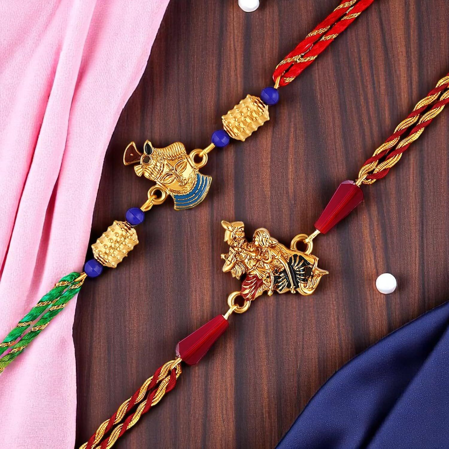 Mahi Meenakari Work Combo Of Radha Krishna Rakhis For Bhaiya, Brother, Bhai, Bro (Rco1105700G)