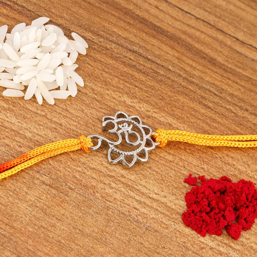 Giva 925 Silver Om With Floral Silver Rakhi | Gifts For Men And Boys | Quirky Rakshabandhan Rakhi For Brother | Silver Rakhi For Boys & Men With Certificate Of Authenticity And 925 Stamp