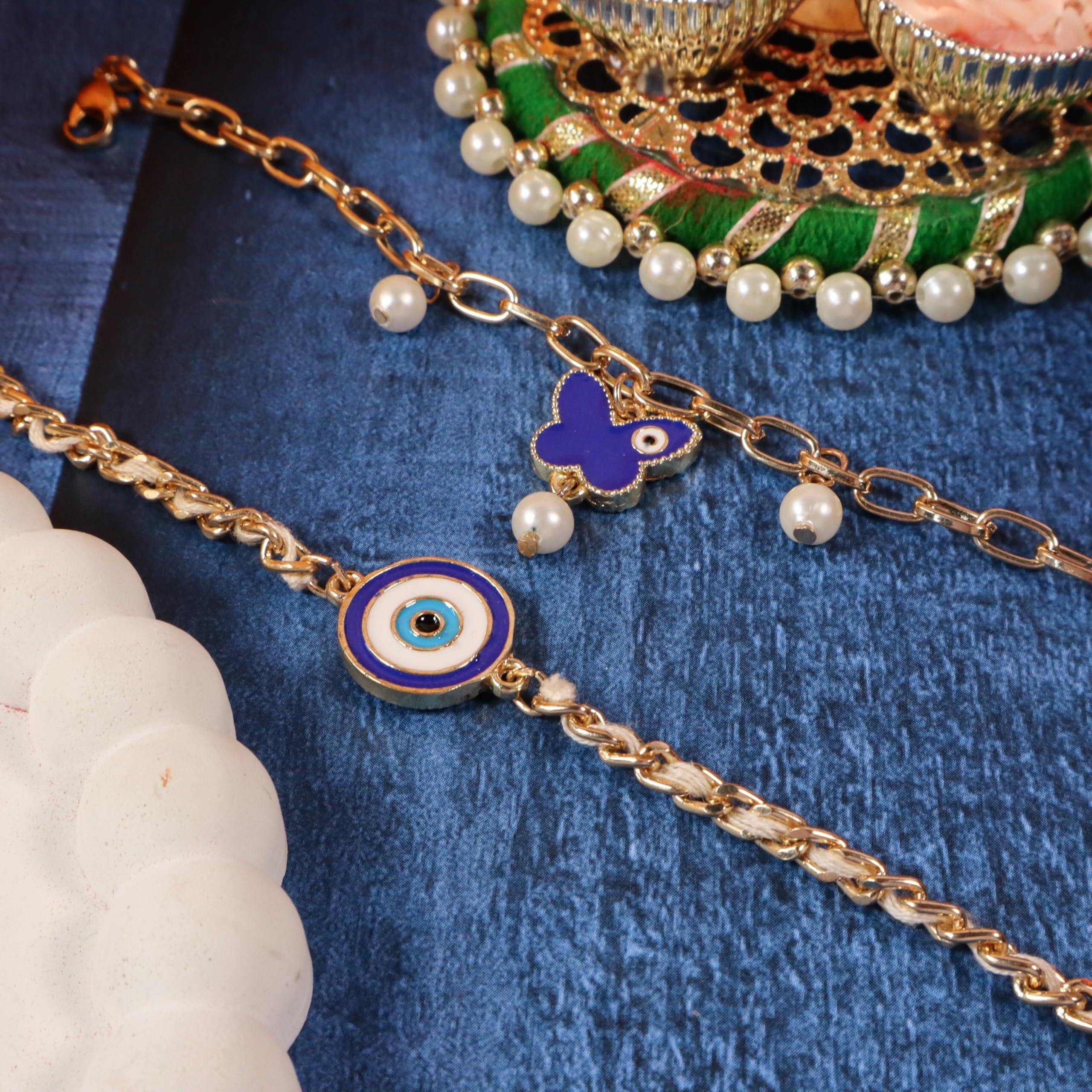 Salty Bhaiya Bhabhi Rakhi Set Of 2 Evil Eye | Rakhi Gift Pack For Sister, Bhaiya | Bracelet For Men, Women | Fancy Jewellery Combo Gifts | Ideal For Gifting Hamper