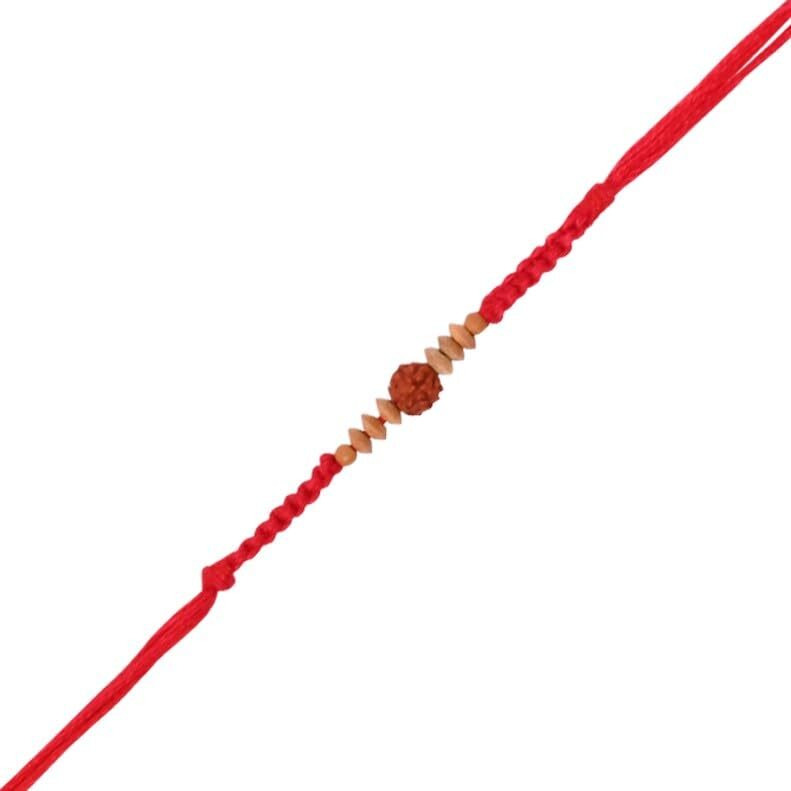 I Jewels Rudraksha & Sandalwood Beads Rakhi With Roli Chawal & Rakshabandhan Card For Men/Bro/Brother (R336-3) (Pack Of 3)