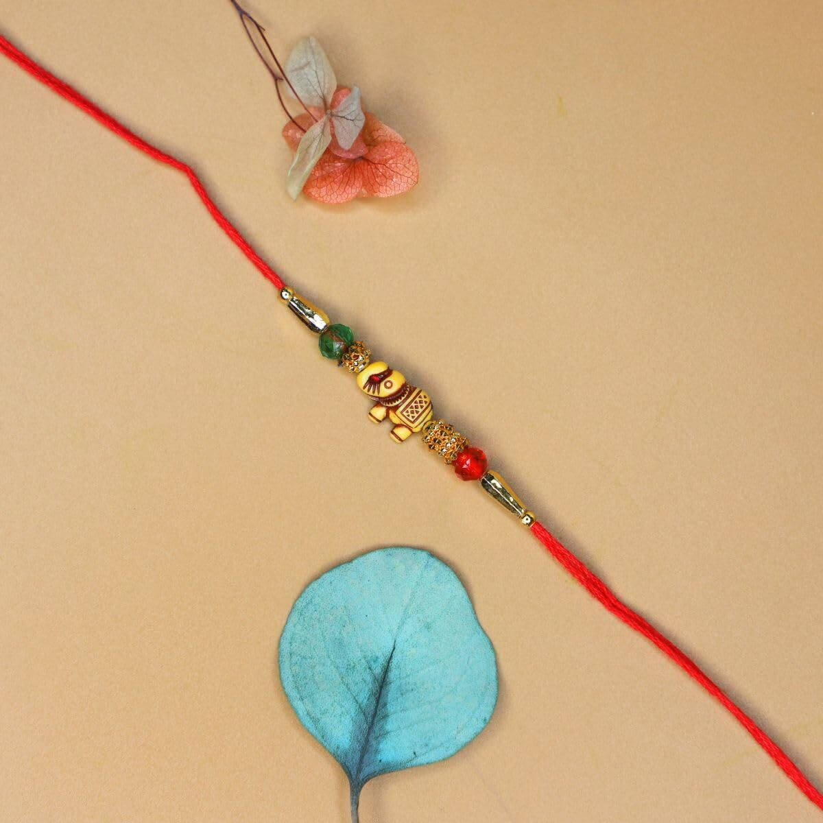 Jwella Handcrafted Elephant Rakhi With Quirky Card, Roli & Chawal | Traditional Rakhi Gift Combo For Brother | Pyare Bhai Rakhi Set