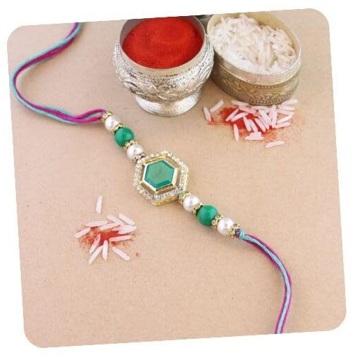 I Jewels Pearl & Kundan Designer Bhaiya Rakhi With Roli Chawal For Brother/Bro/Men With Rakshabandhan Card (R113G)
