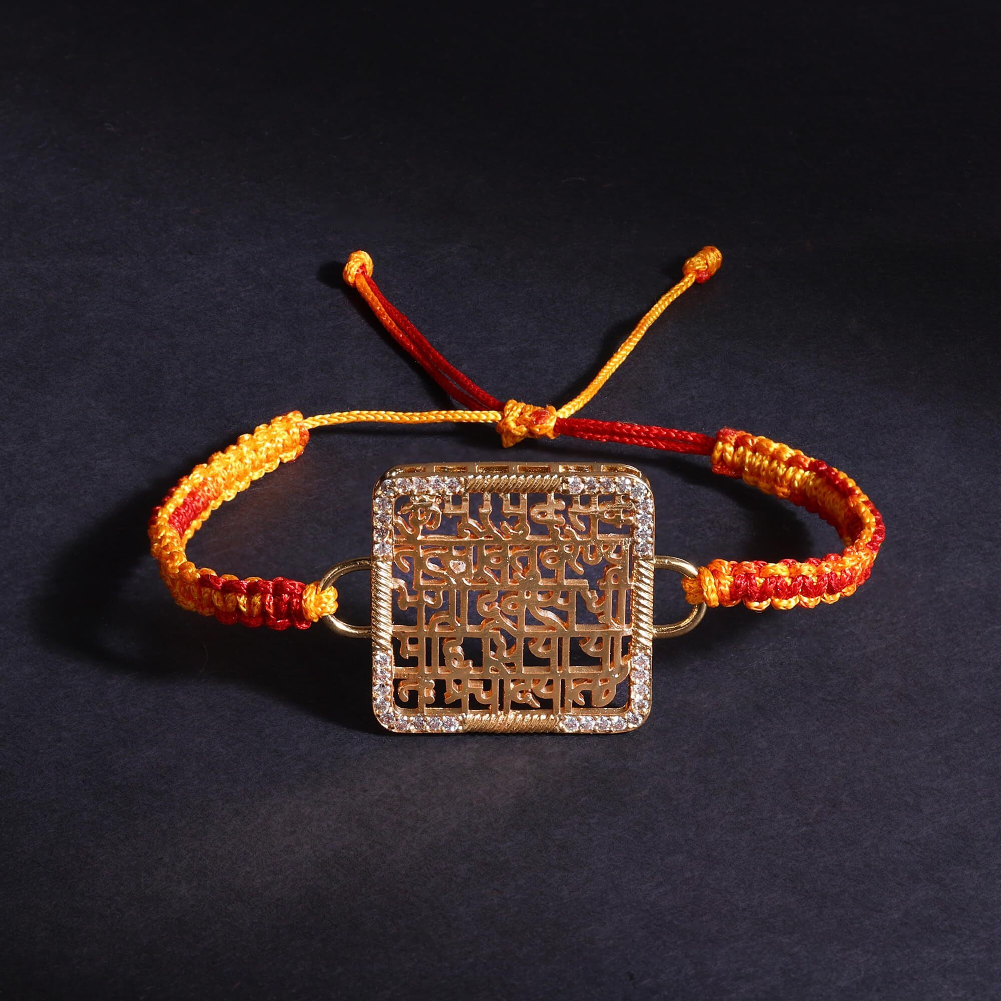 Minutiae Men's Rakhi Gift For Brother With Gold Plated Mantra - Rectangle | Religious And Designer Rakhi Bracelet For Raksha Bandhan/Rakshabandhan | Promotes Positive Energy On Chanting
