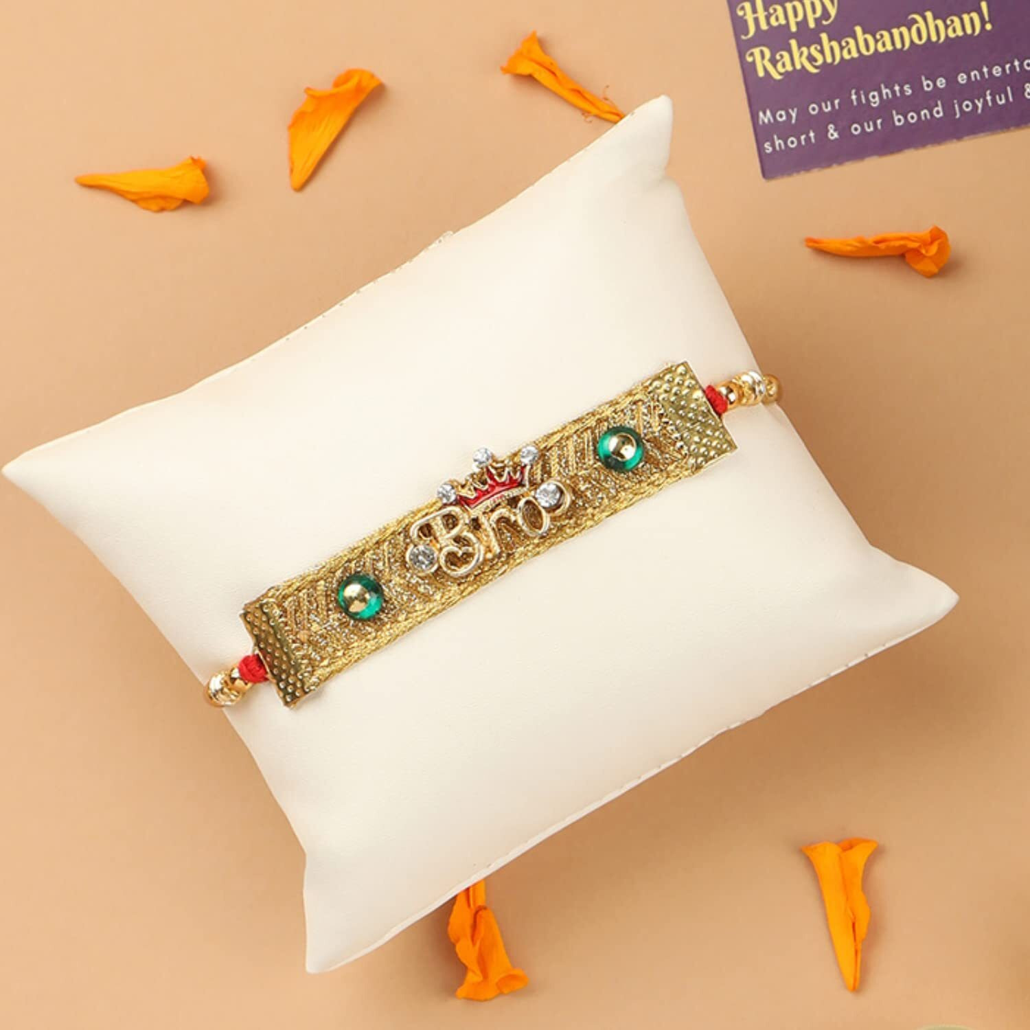 Accessher Rhinestones Fabric Quirky Rakhi Set Of 3 For Brother With Roli Kumkum Packets And Happy Rakshabandhan Card For Love Celebration And Traditions