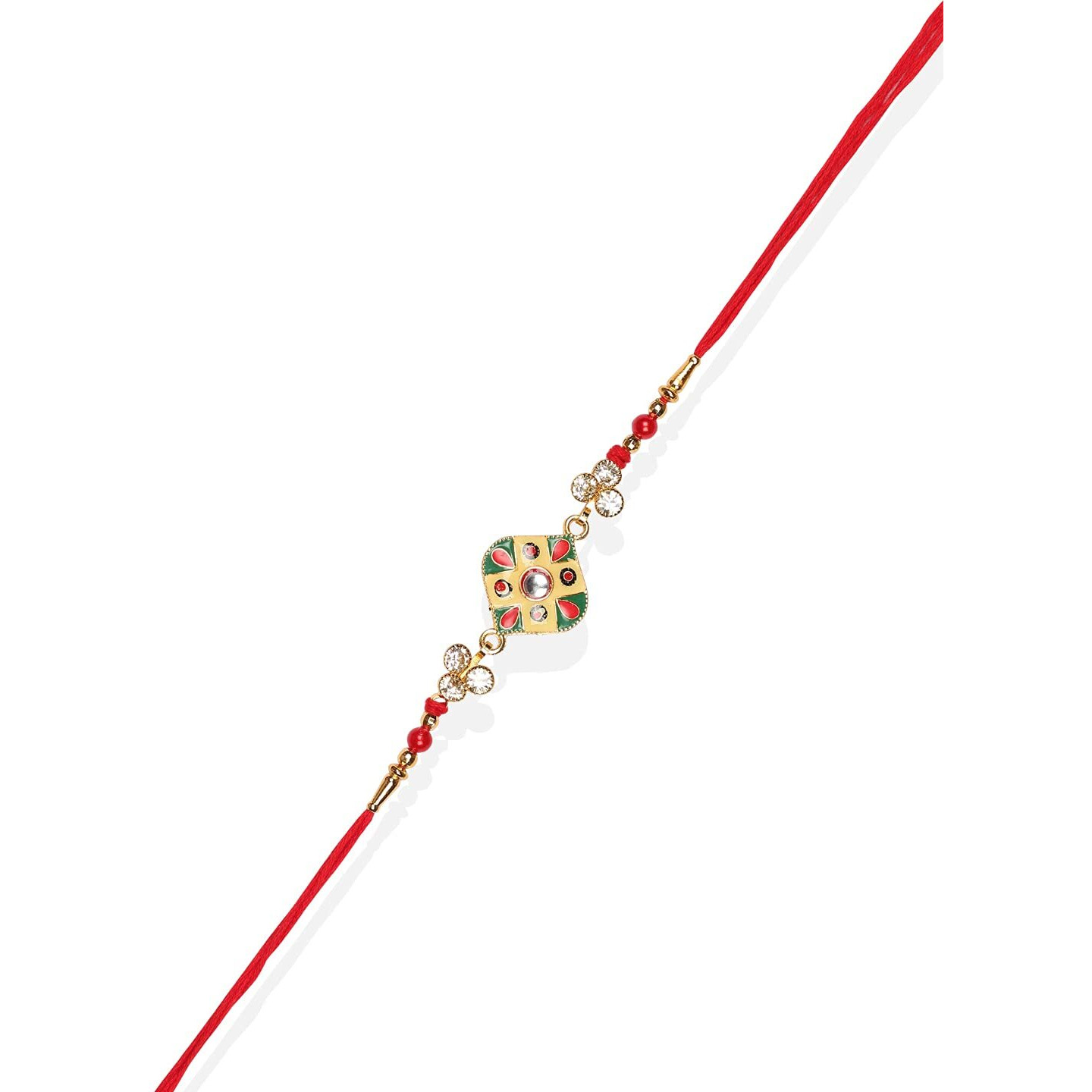 Accessher Traditional Elegant And Stylish Enamel Rakhi For Brother With Stones Pack Of 6 With Roli Kumkum Packets And Happy Rakshabandhan Card