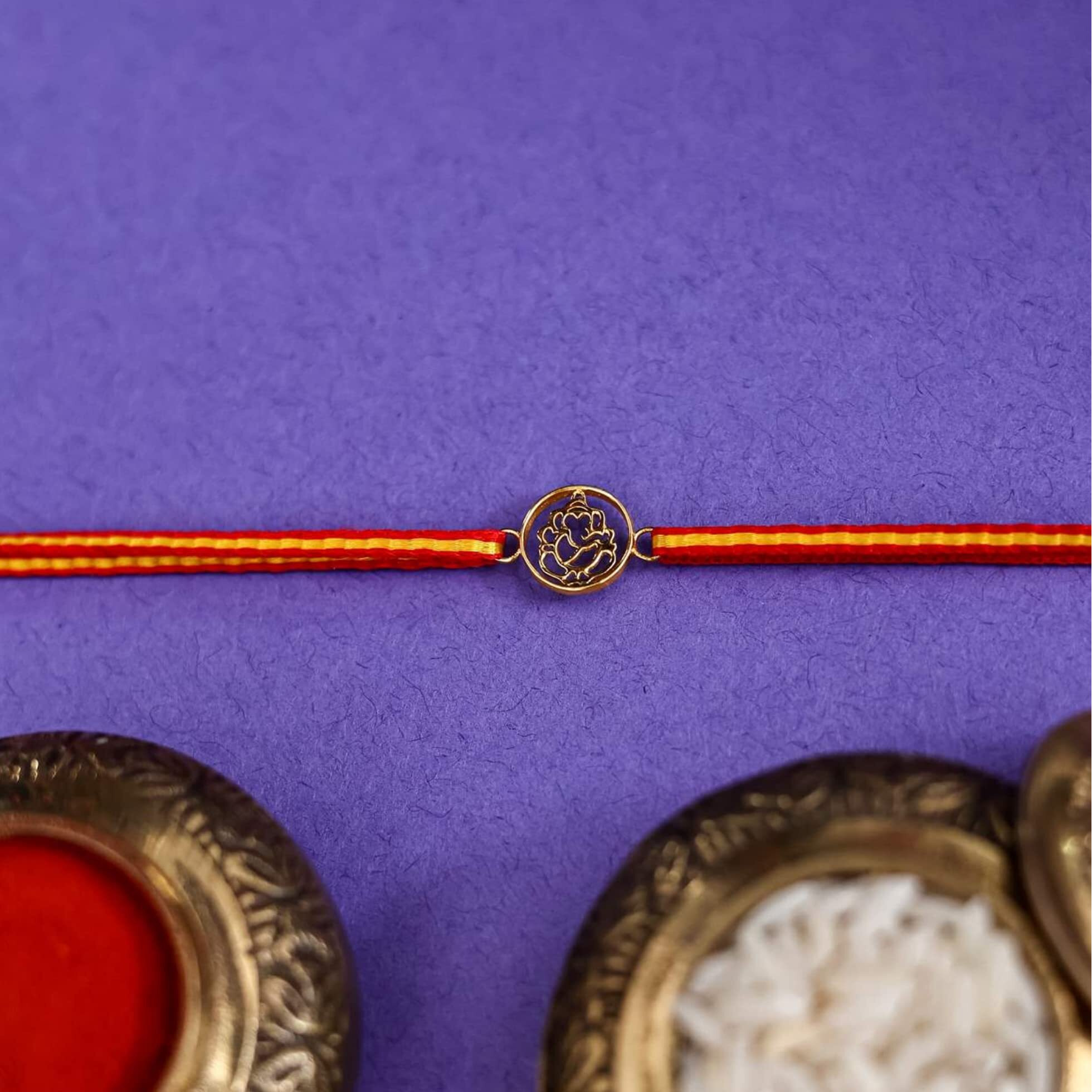 Kuberbox Ganesha 14K Gold Rakhi Bracelet For Men