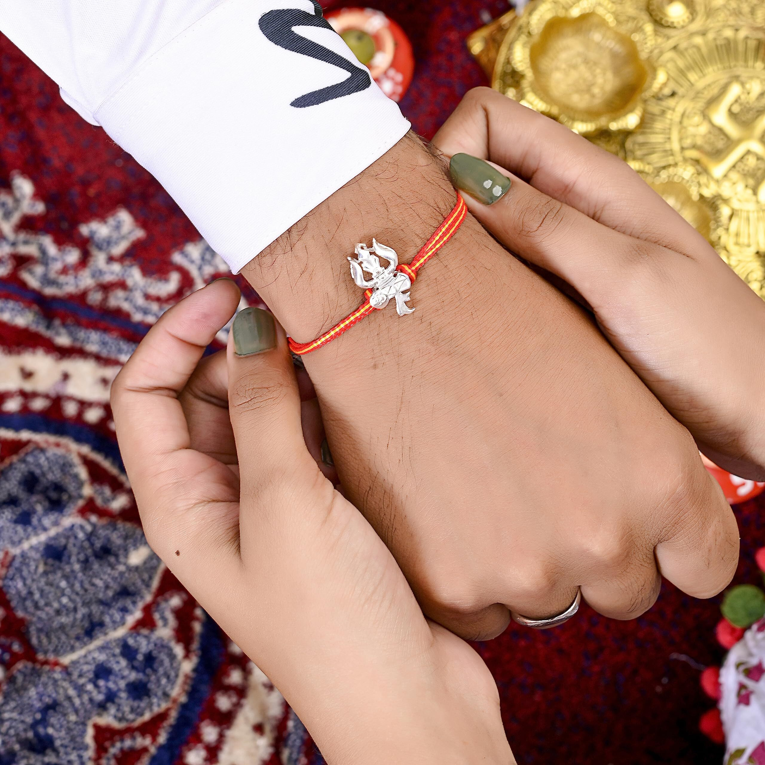 I Juels  Live The Emotions Pure Silver Trishul Silver Rakhi For Brother. 3-In-1 Silver Rakhi/Bracelet/Pendant For Men And Women.