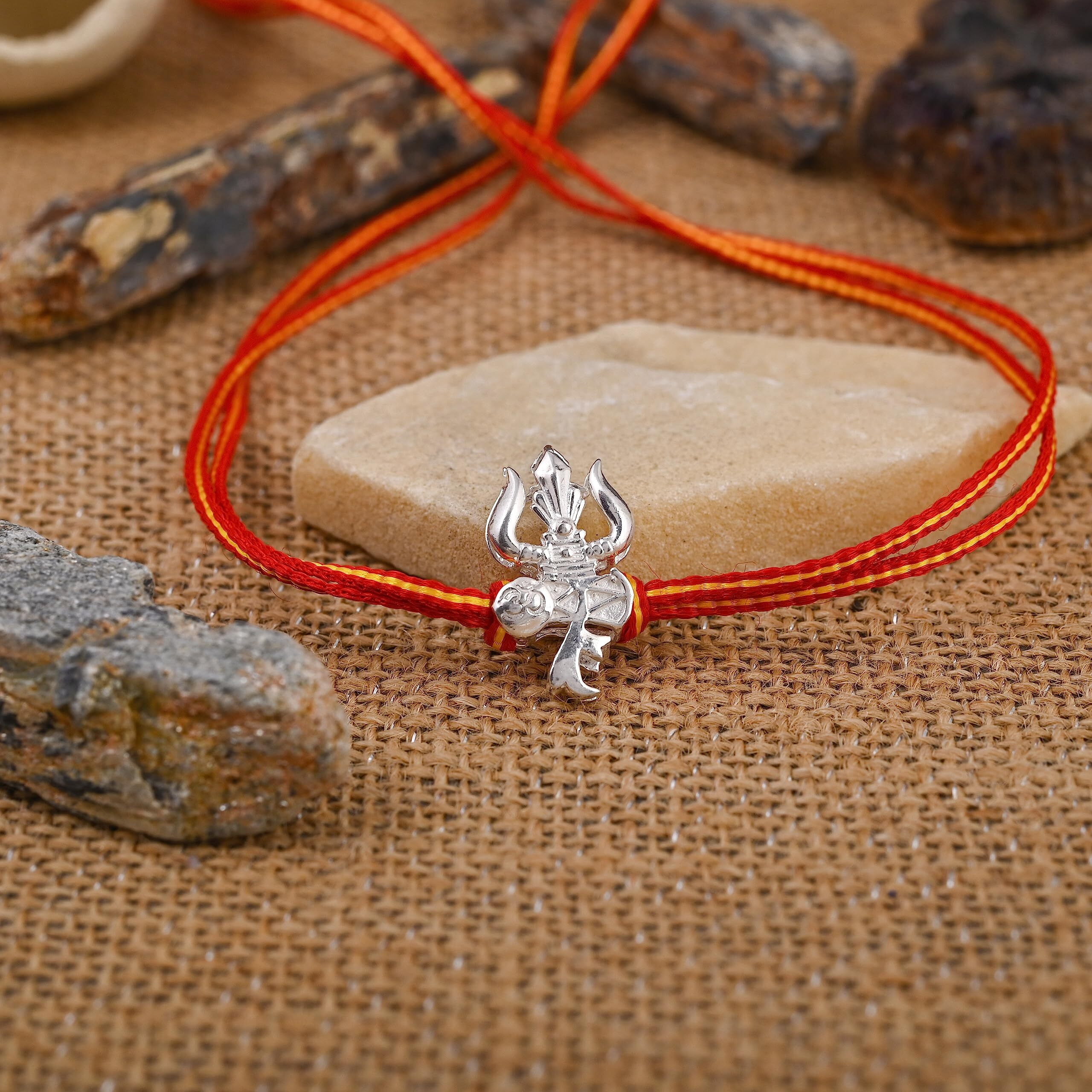 I Juels  Live The Emotions Pure Silver Trishul Silver Rakhi For Brother. 3-In-1 Silver Rakhi/Bracelet/Pendant For Men And Women.