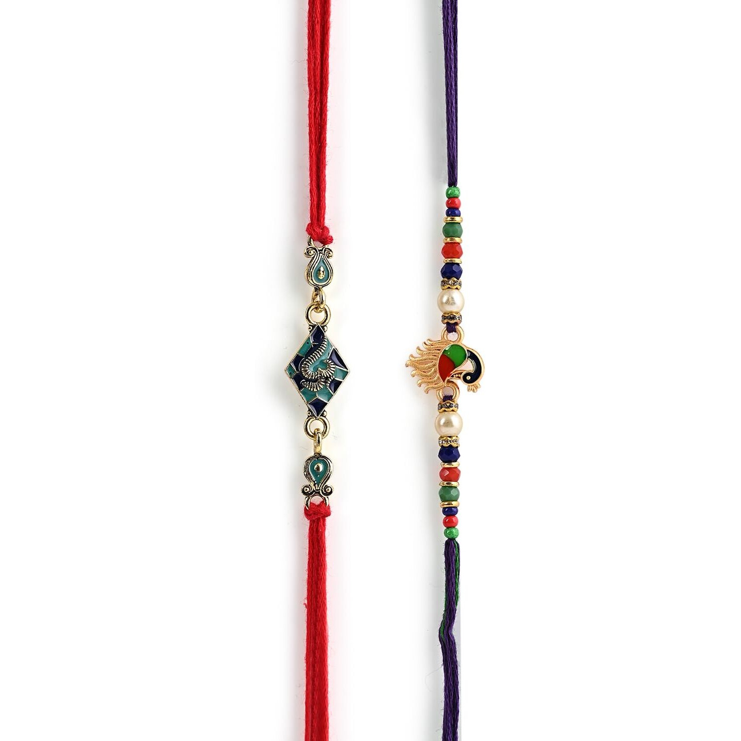 Chottey Lal And Sons Rakshabandhan Om Symbol And Peacock Designer Thread Rakhi With Roli Chawal And Card Combo | Traditional Rakhi For Brothers And Sisters (Set Of 2)