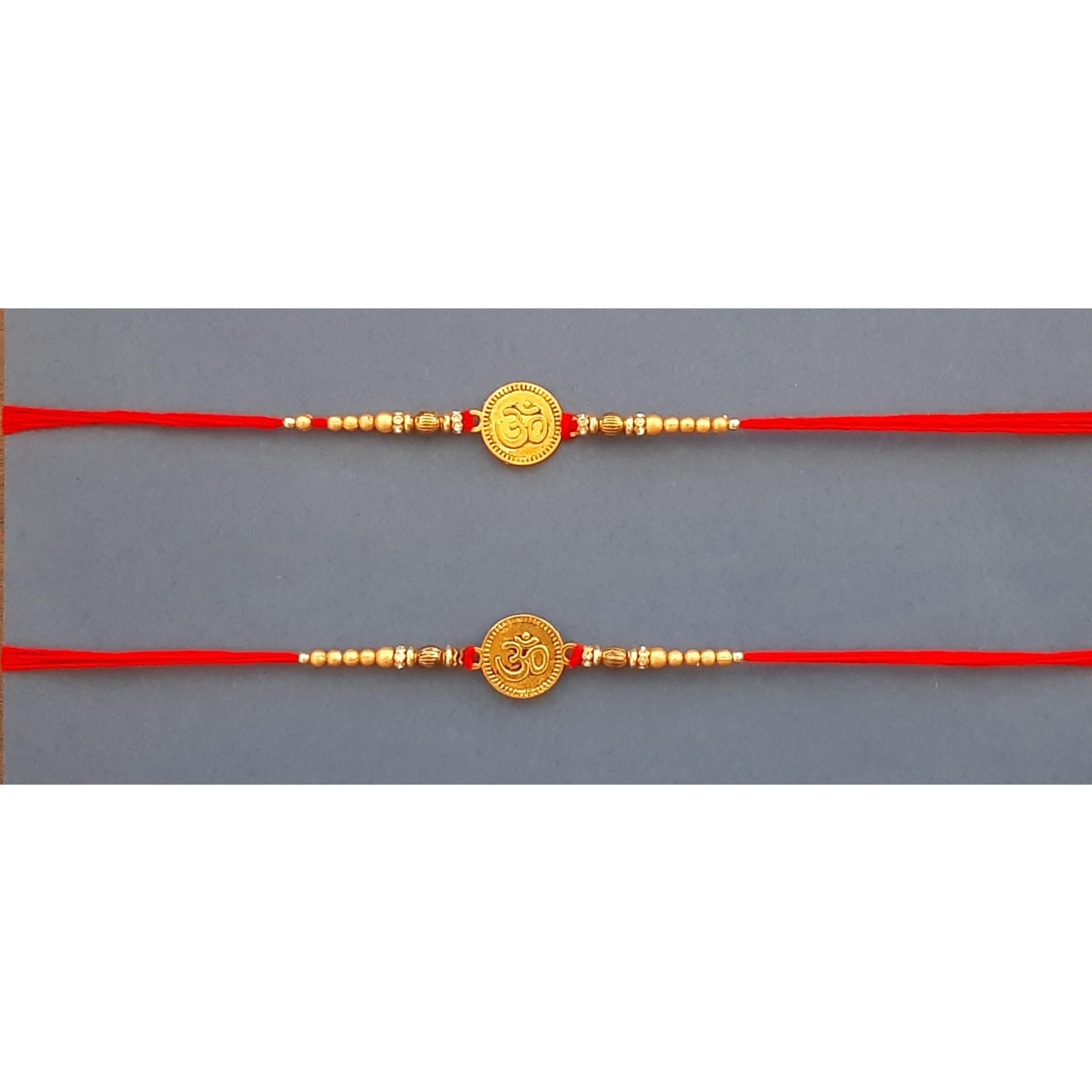 Tuski Om Rakshabandhan Rakhi | Om Rakhi Bracelet For Brother/Bhai/Bhaiya | Rakhi Set With Decorative Roli And Chawal Box | Moli Rakhi (Set Of 2)