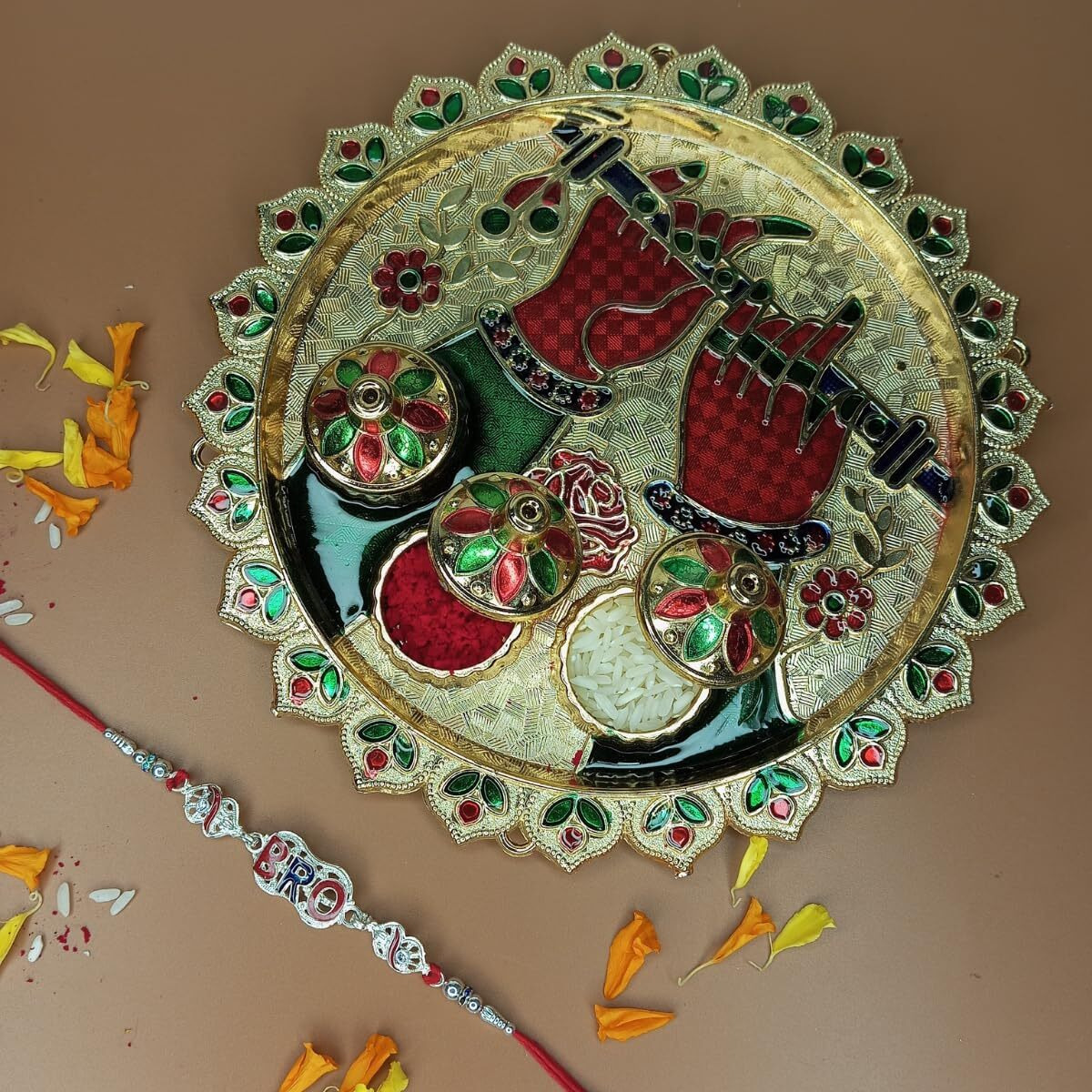 Jwella Bro Letter Rakhi With Quirky Raksha Bandhan Card,Kumkum & Decorative Pooja Thali (18Cm)| Funky Gift Combo For Brother | Rakhi Set For Pyare Bhai