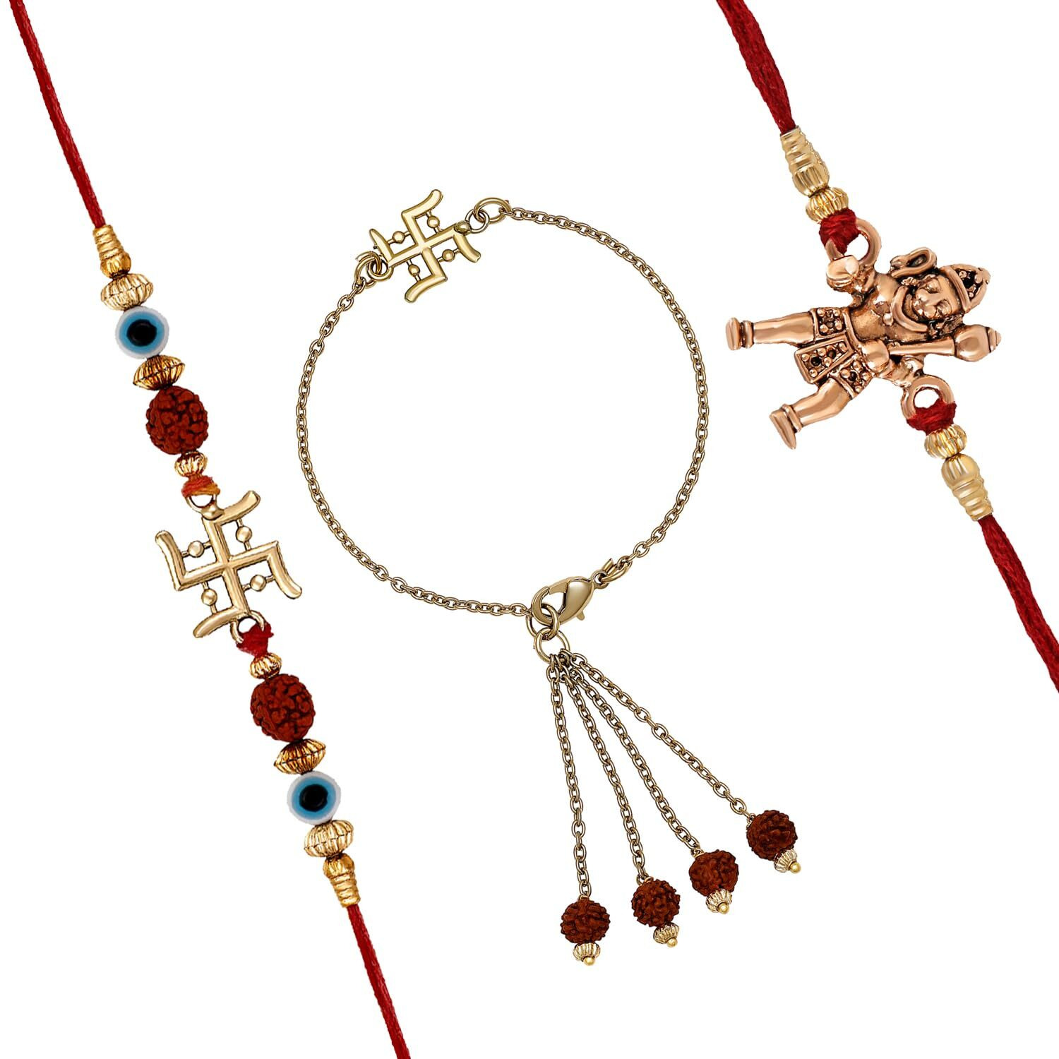 Mahi Combo Of Evil Eye, Swastik And Bal Hanuman Bhaiya Bhabhi Bhatija Rakhi (Rcolb1105568M)
