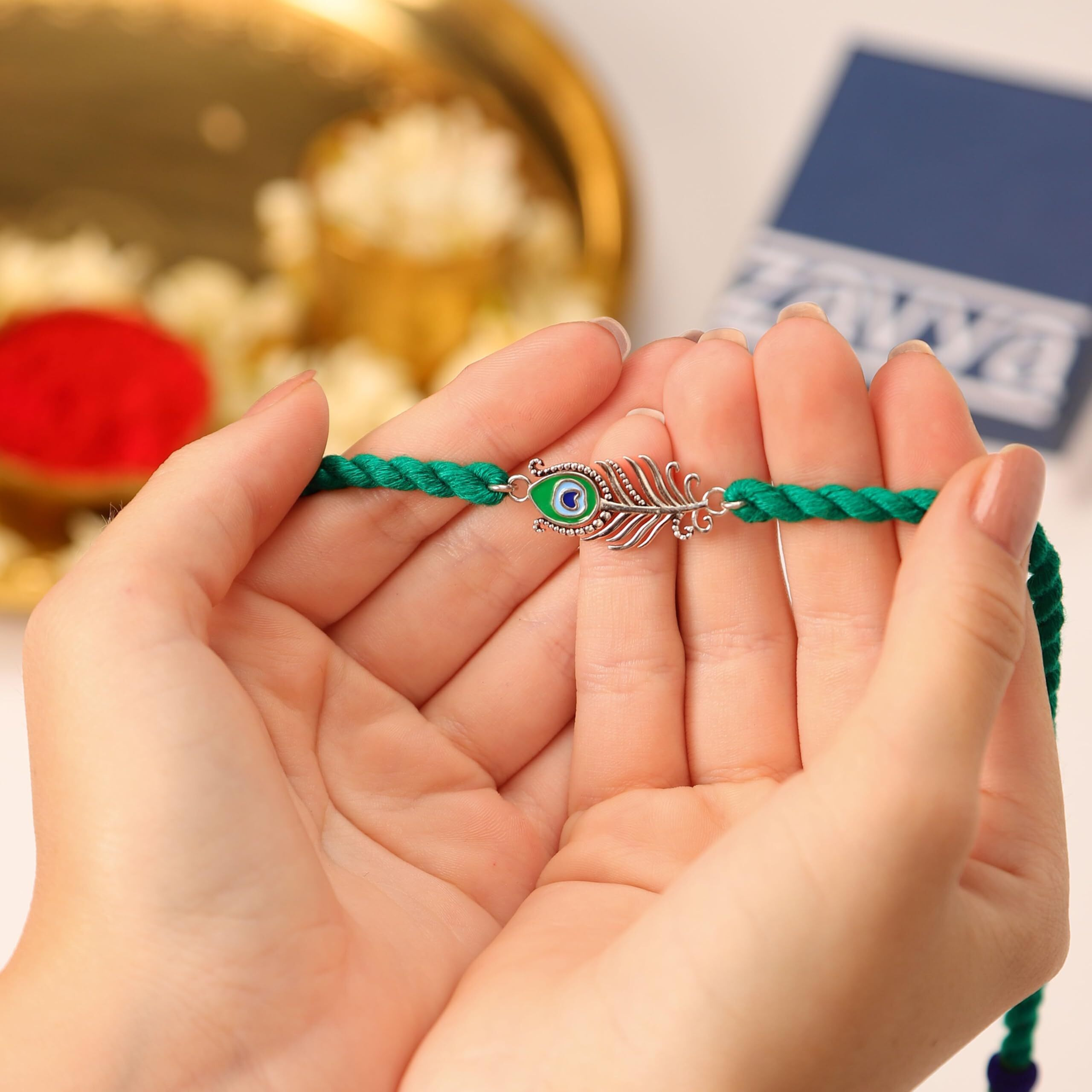 Zavya 925 Sterling Silver Cubic Zirconia Oxidised Plated Peacock Silver Rakhi | Rakhi For Brother-Happy Rakshabandhan | With Certificate Of Authenticity And 925 Hallmark | Gift For Brother
