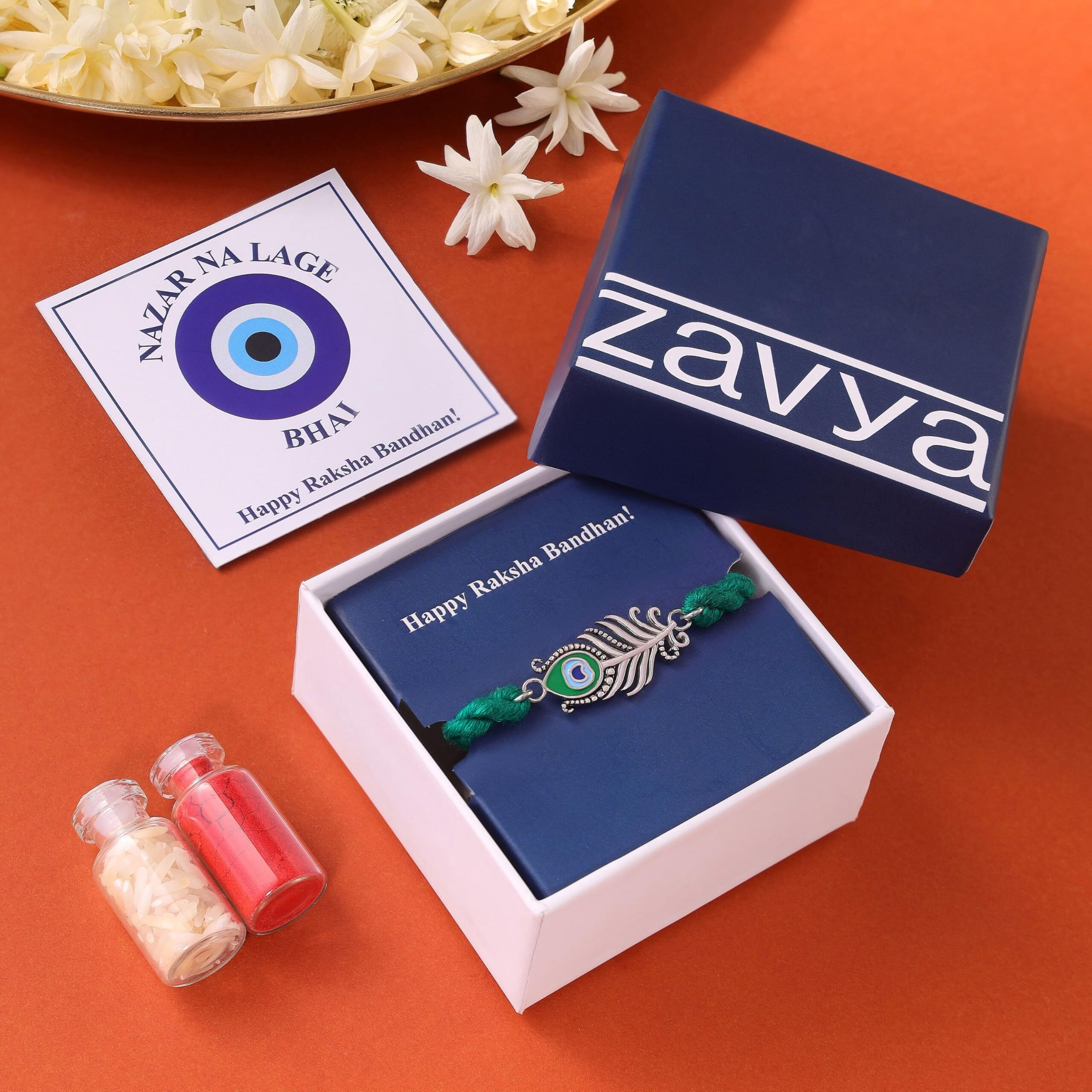 Zavya 925 Sterling Silver Cubic Zirconia Oxidised Plated Peacock Silver Rakhi | Rakhi For Brother-Happy Rakshabandhan | With Certificate Of Authenticity And 925 Hallmark | Gift For Brother