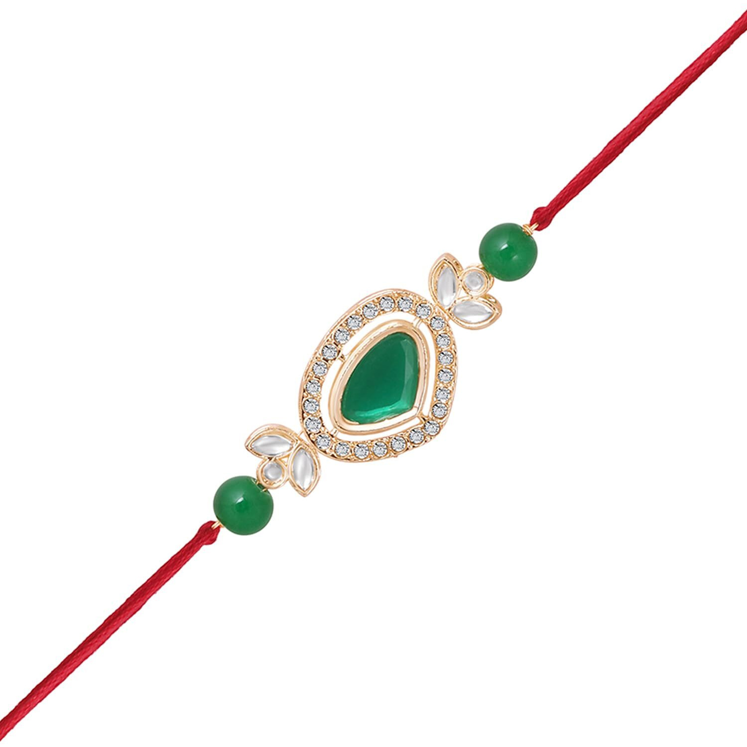 Mahi Gold Plated Classic Kundan Studded Ethnic Thread Rakhi For Brother, Bhai, Bro (Ra1100812Ggre)