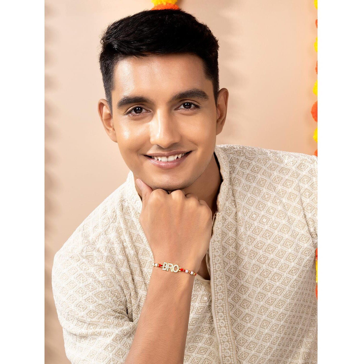 Peora Crystal & Beads Studded Bro & Vira Thread Rakhi For Brother Bhaiya Raksha Bandhan Hamper With Roli Chawal Greeting Card (Combo, Pack Of 2)