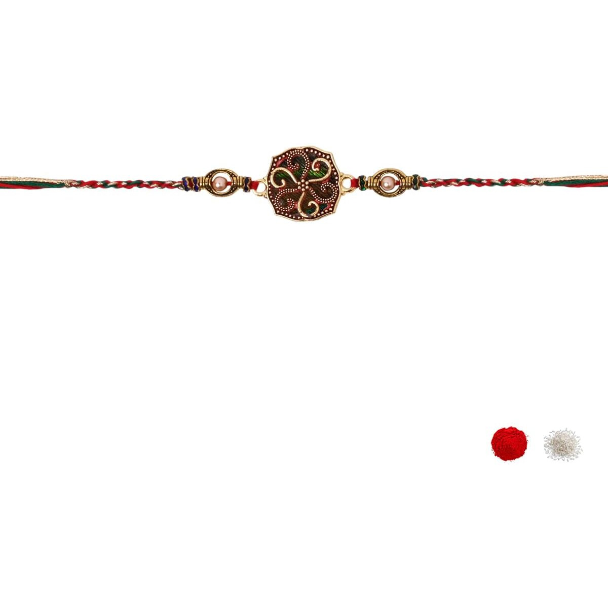 I Jewels Designer Bhaiya Bhabhi Bracelet & Rakhi Combo Set With Roli Chawal & Rakshabandhan Card (R348Mul-Co)