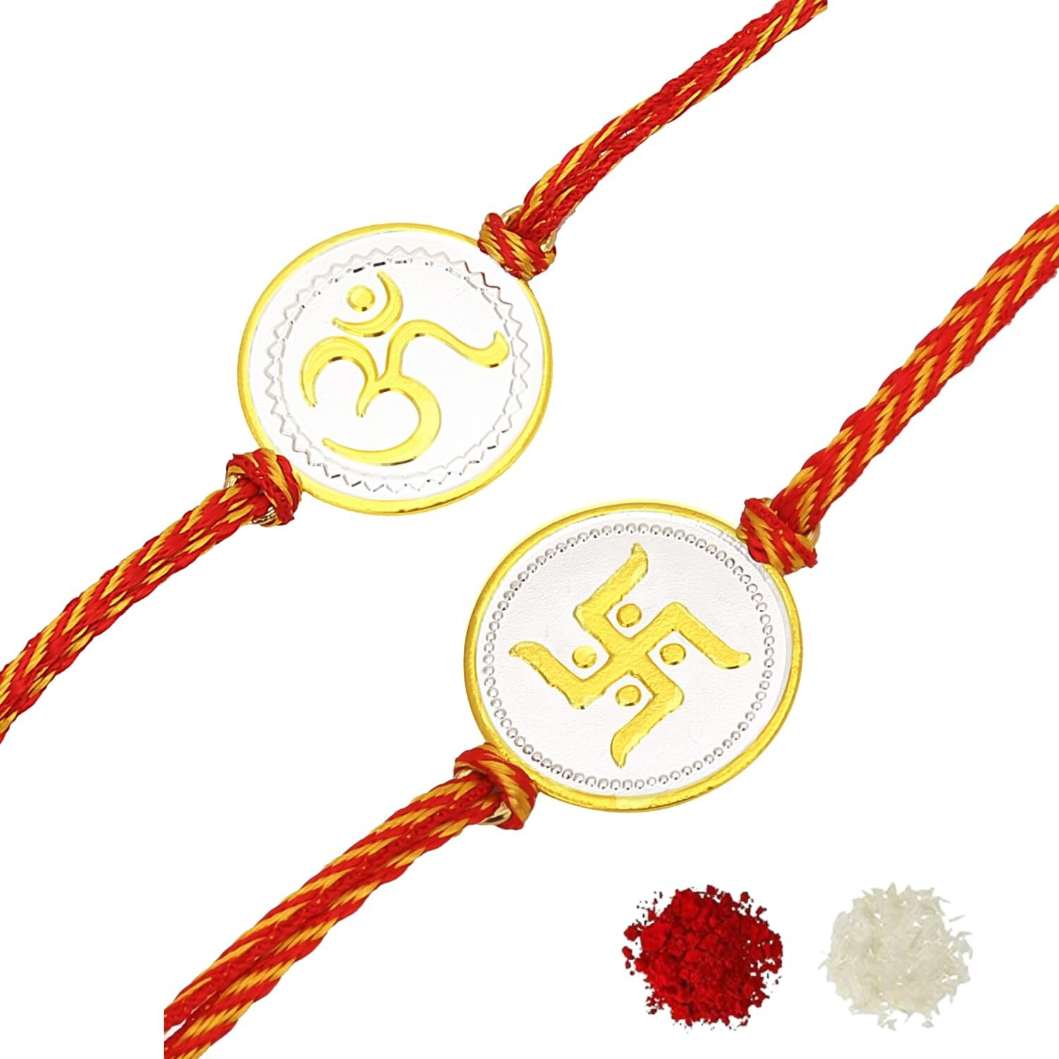 I Juels  Live The Emotions 925 Sterling Silver Pure Silver Rakhi Combo Set For Mens/Boys. Two Silver Coin Rakhi Sets For Men With 22 Kt Gold.
