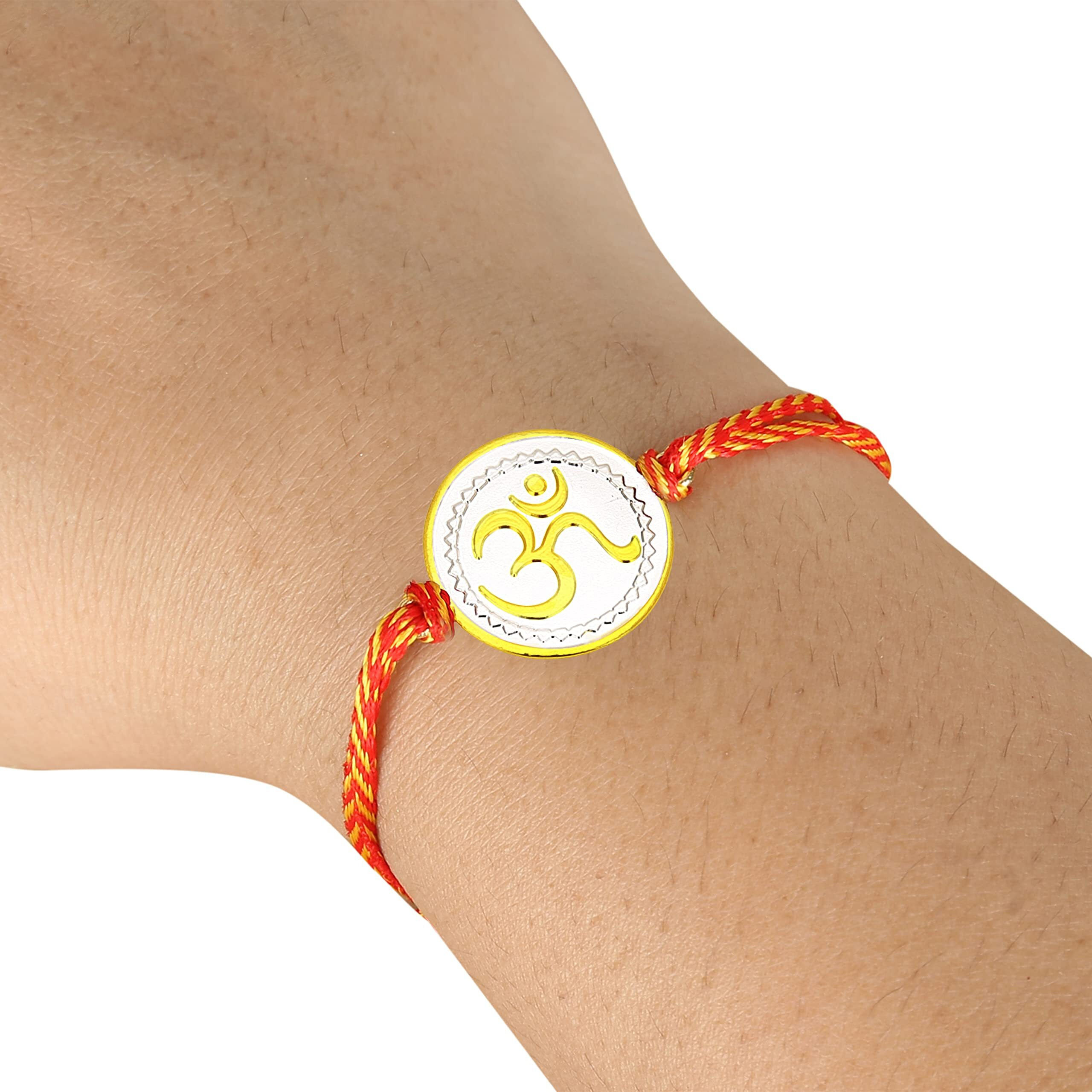 I Juels  Live The Emotions 925 Sterling Silver Pure Silver Rakhi Combo Set For Mens/Boys. Two Silver Coin Rakhi Sets For Men With 22 Kt Gold.