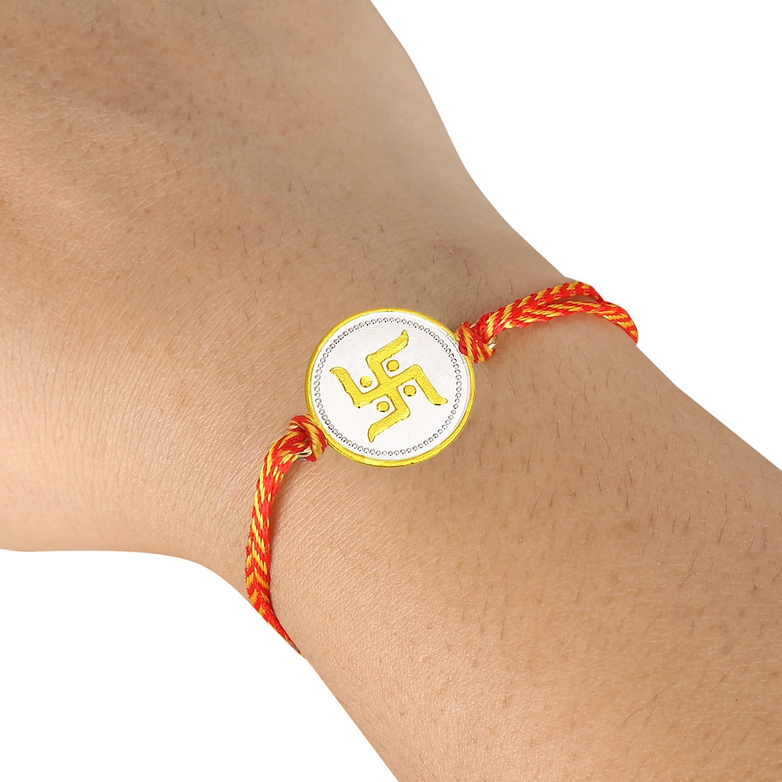 I Juels  Live The Emotions 925 Sterling Silver Pure Silver Rakhi Combo Set For Mens/Boys. Two Silver Coin Rakhi Sets For Men With 22 Kt Gold.