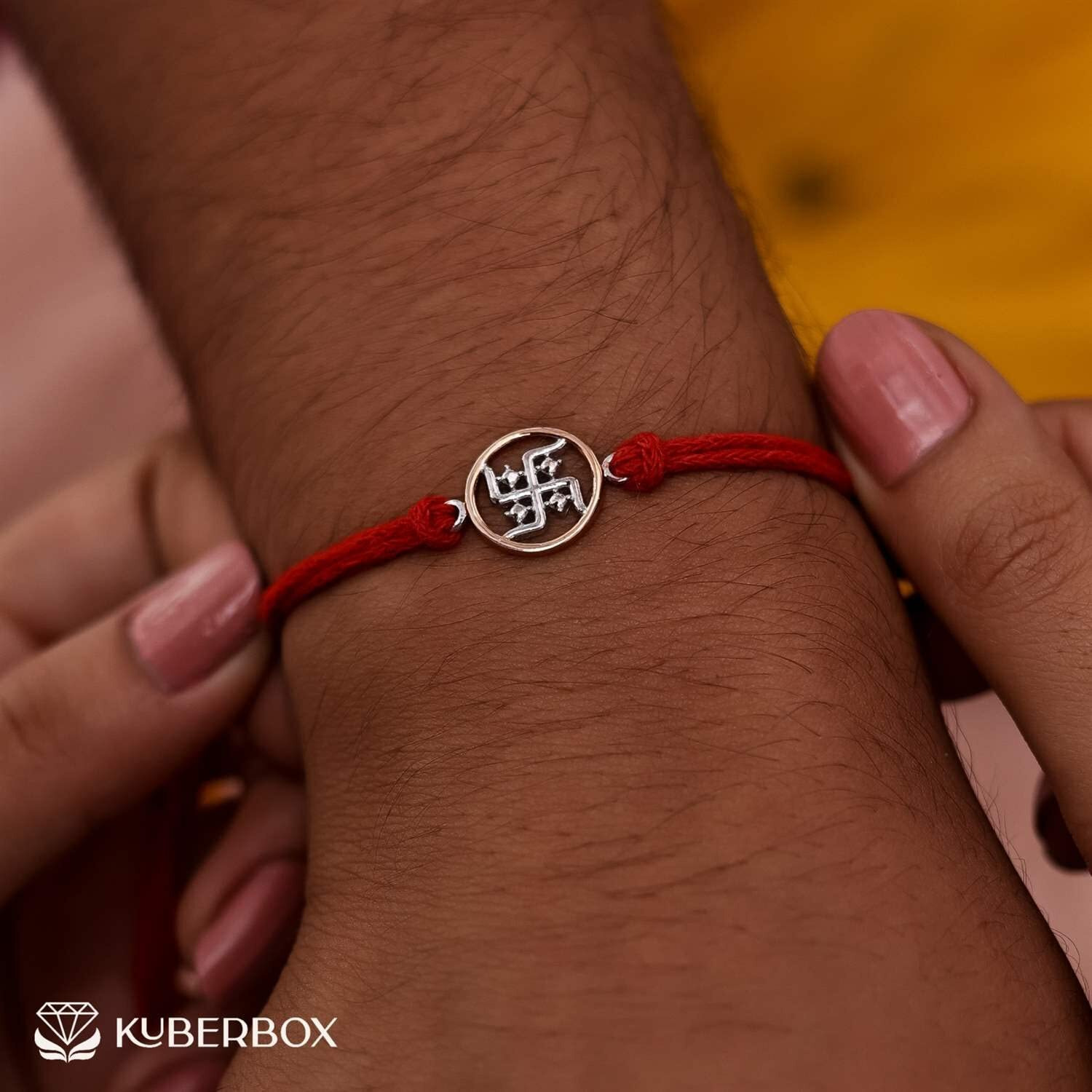 Kuberbox Swastik 925 Sterling Silver Rakhi Bracelet For Raksha Bandhan For Brother