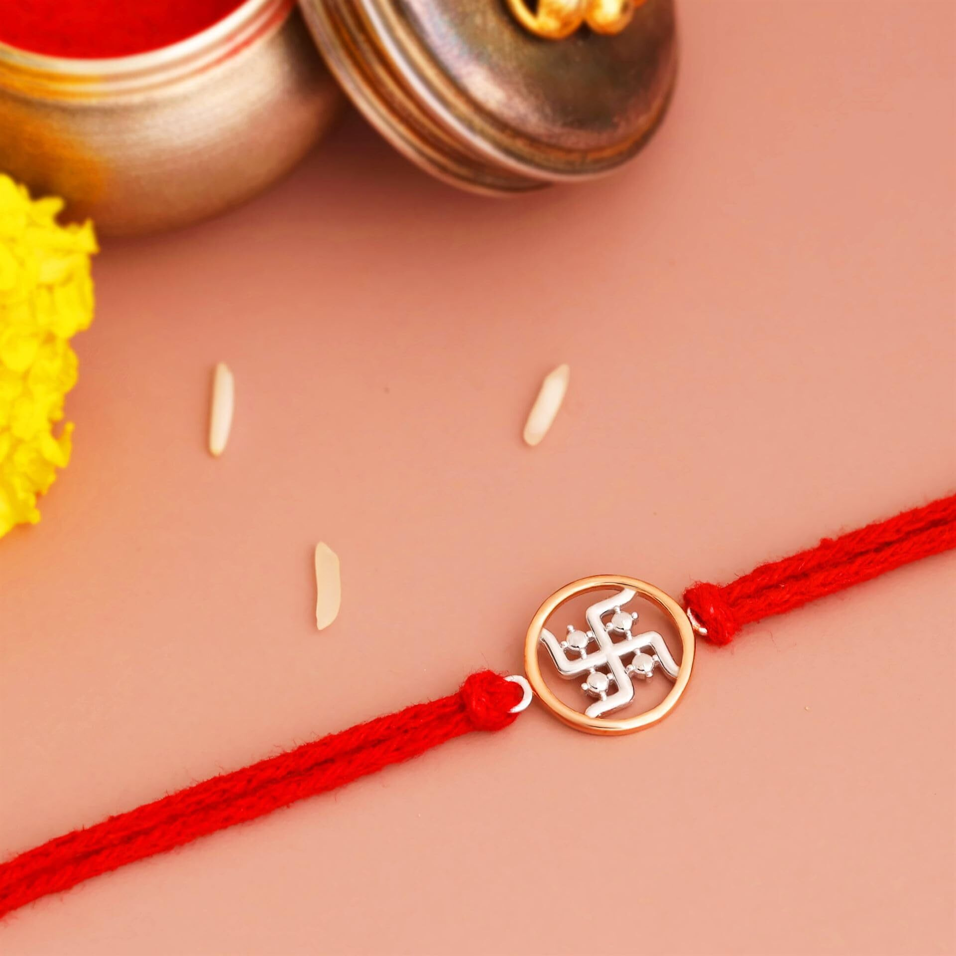 Kuberbox Swastik 925 Sterling Silver Rakhi Bracelet For Raksha Bandhan For Brother